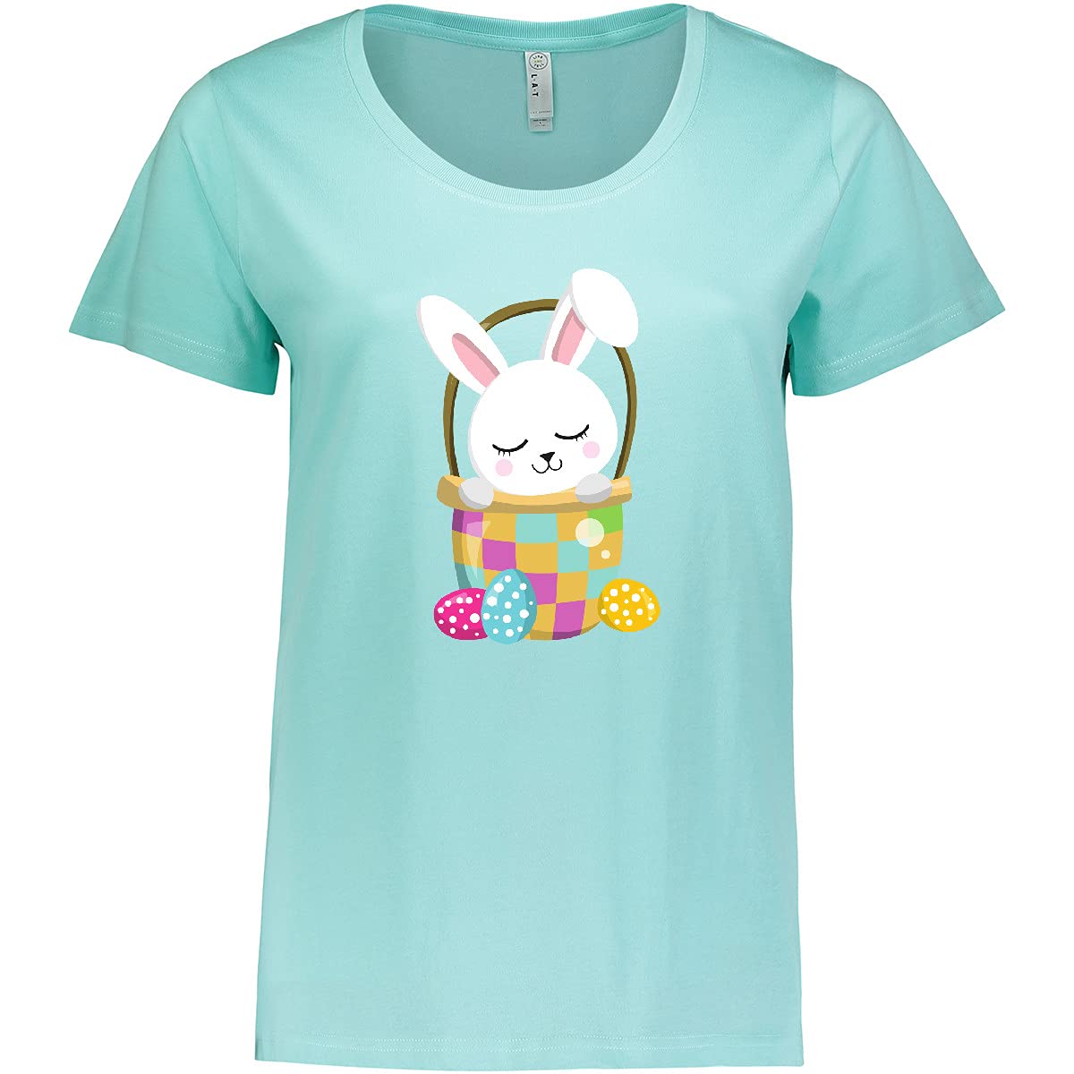 Inktastic Easter Bunny with Eggs - Women's Plus Size Cute White Bunny Graphic T-Shirt for Easter Celebrations, Spring Outfits & Casual Wear