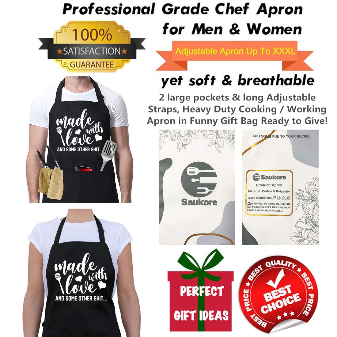 Funny Kitchen Apron for Women & Men - Novelty Cooking Apron with 2 Pockets - Cute Baking Gifts for Bakers - Perfect for Birthday, Housewarming, Mother's Day - Great Gift for Wife, Mom, Sister, Daughter & Grandma - Ideal for Cooking, Baking, BBQ & Kitchen Decor