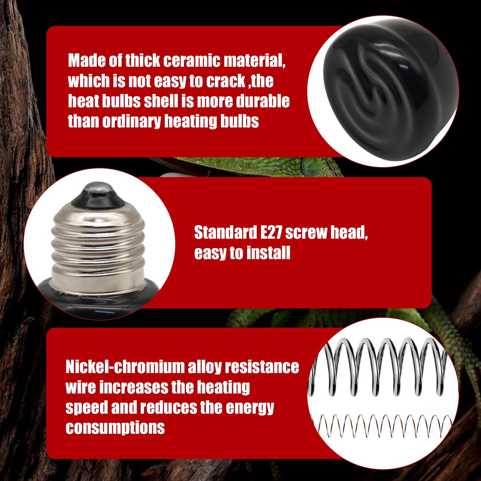 25W Mini Reptile Heat Lamp - Infrared Ceramic Heat Emitter Bulb for Terrariums, No Light Emission - Perfect for Snakes, Turtles, Lizards, Amphibians & Chicken Coops - Ideal for Nighttime Heating Without Disturbing Pets
