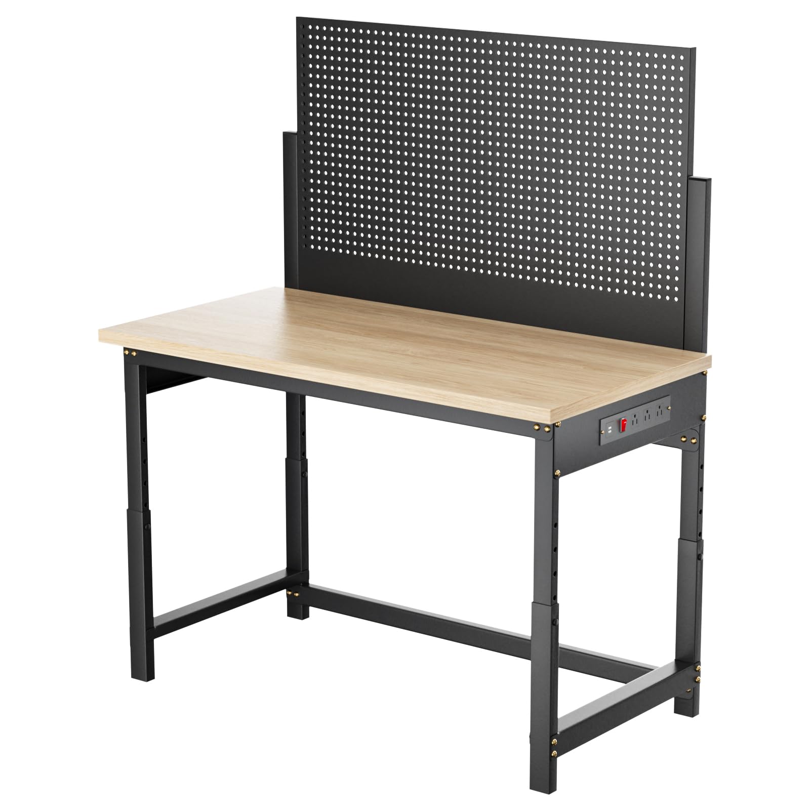 Heavy Duty Adjustable Height Workbench with Pegboard & Power Outlets - 47.2