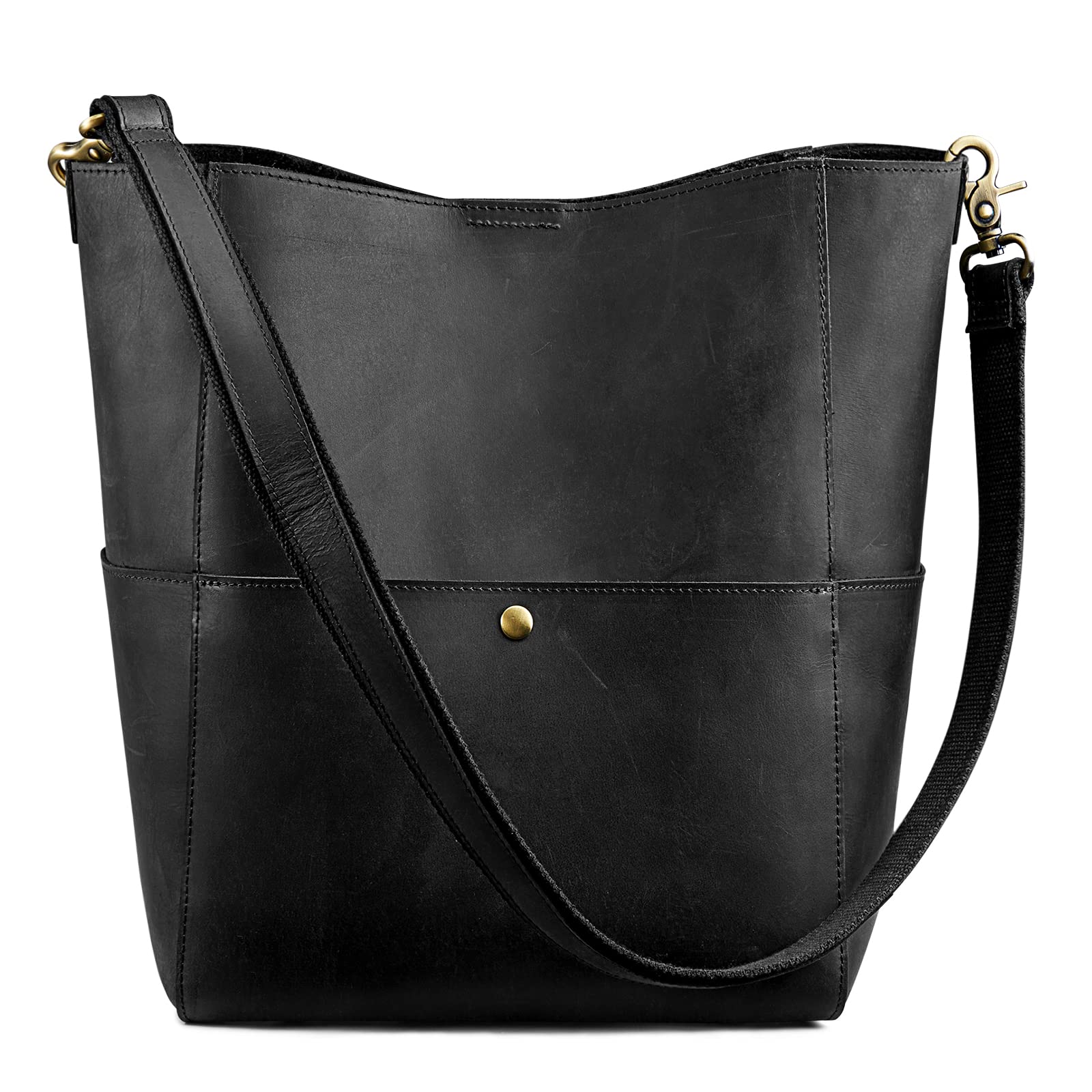 S-ZONE Genuine Leather Women's Vintage Bucket Bag - Crossbody Shoulder Hobo Handbag Purse for Work, Travel & Everyday Use
