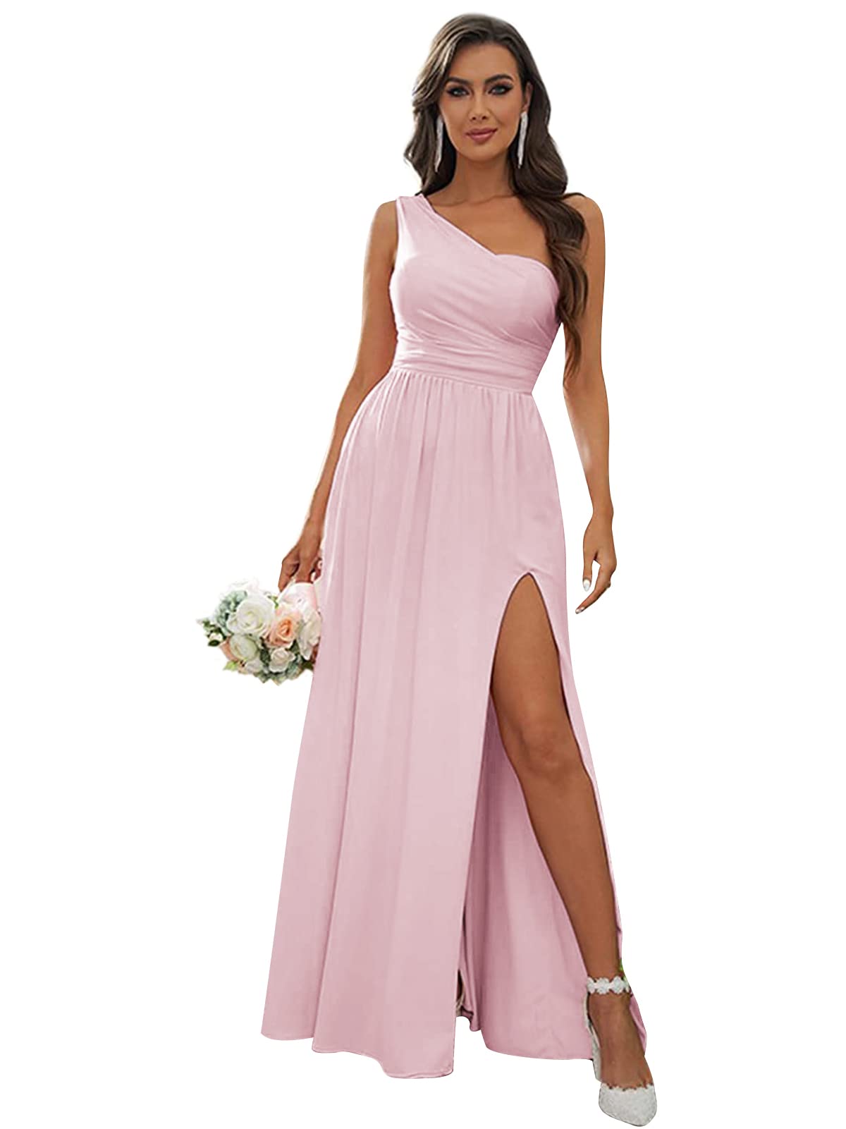 FEOLATE Women's Elegant One Shoulder Long Bridesmaid Dress for Wedding, Formal Evening Party Gown with High Slit - Perfect for Bridal Shower, Prom, Cocktail Party & Special Occasions