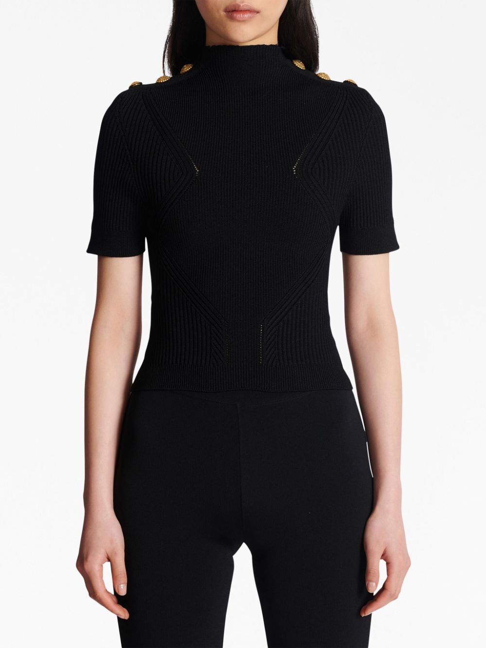 Balmain Black Women's Top - Elegant Crewneck Short Sleeve Blouse for Casual Wear & Night Out