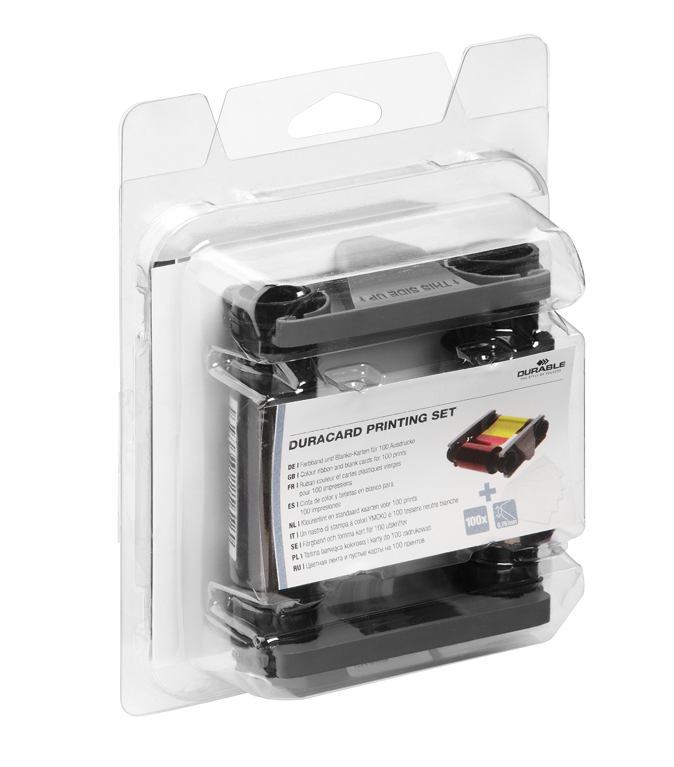 DURACARD ID 300 Printer Compatible Printing Kit - Full Color Ribbon & 100 White PVC Cards | Easy Installation | Perfect for Office ID Badges, School IDs & Membership Cards