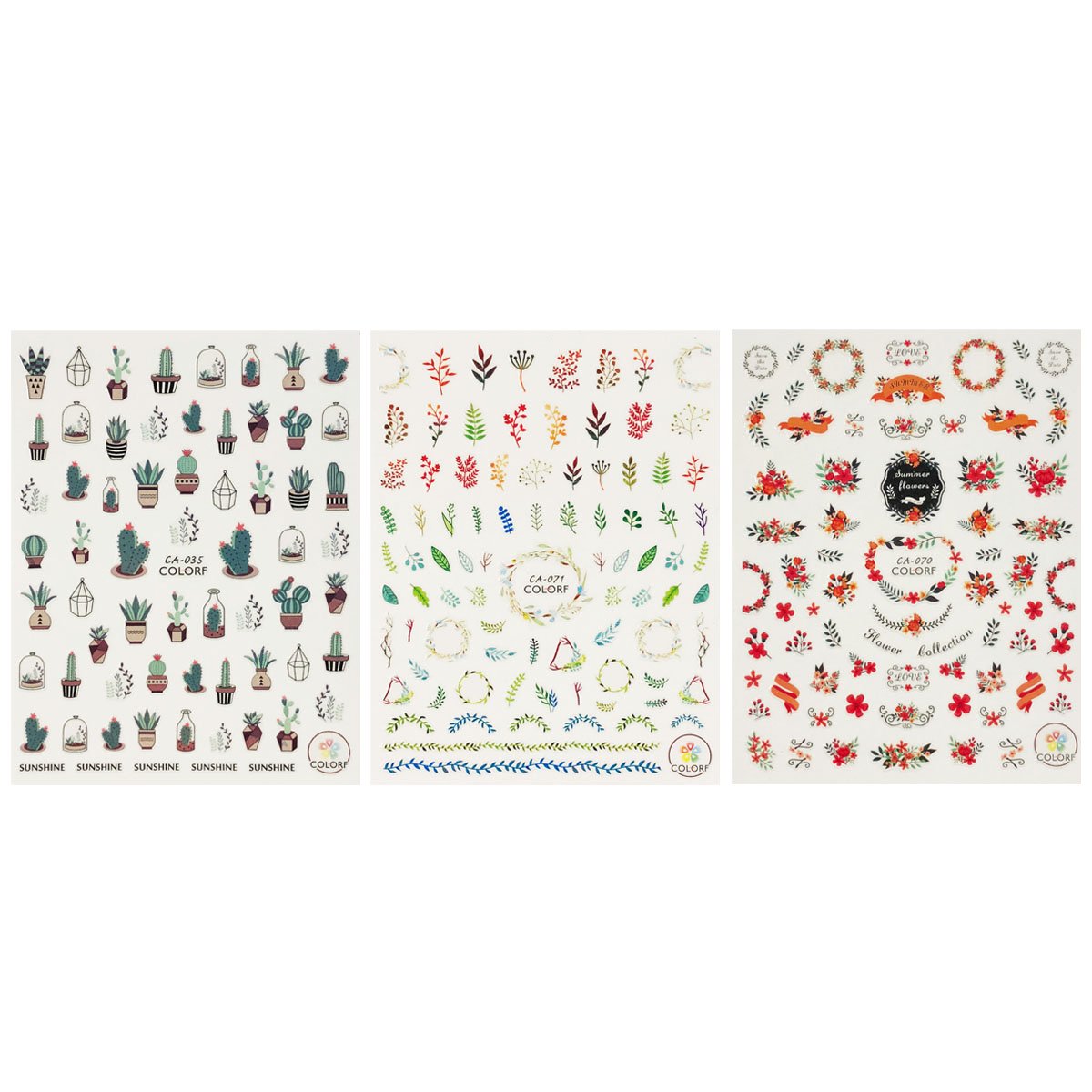 ALLYDREW 3 Sheets Succulent Plants Wreath Nail Art Stickers - DIY Floral Nail Decals for Women, Perfect for Spring & Summer Manicures, Parties & Special Occasions