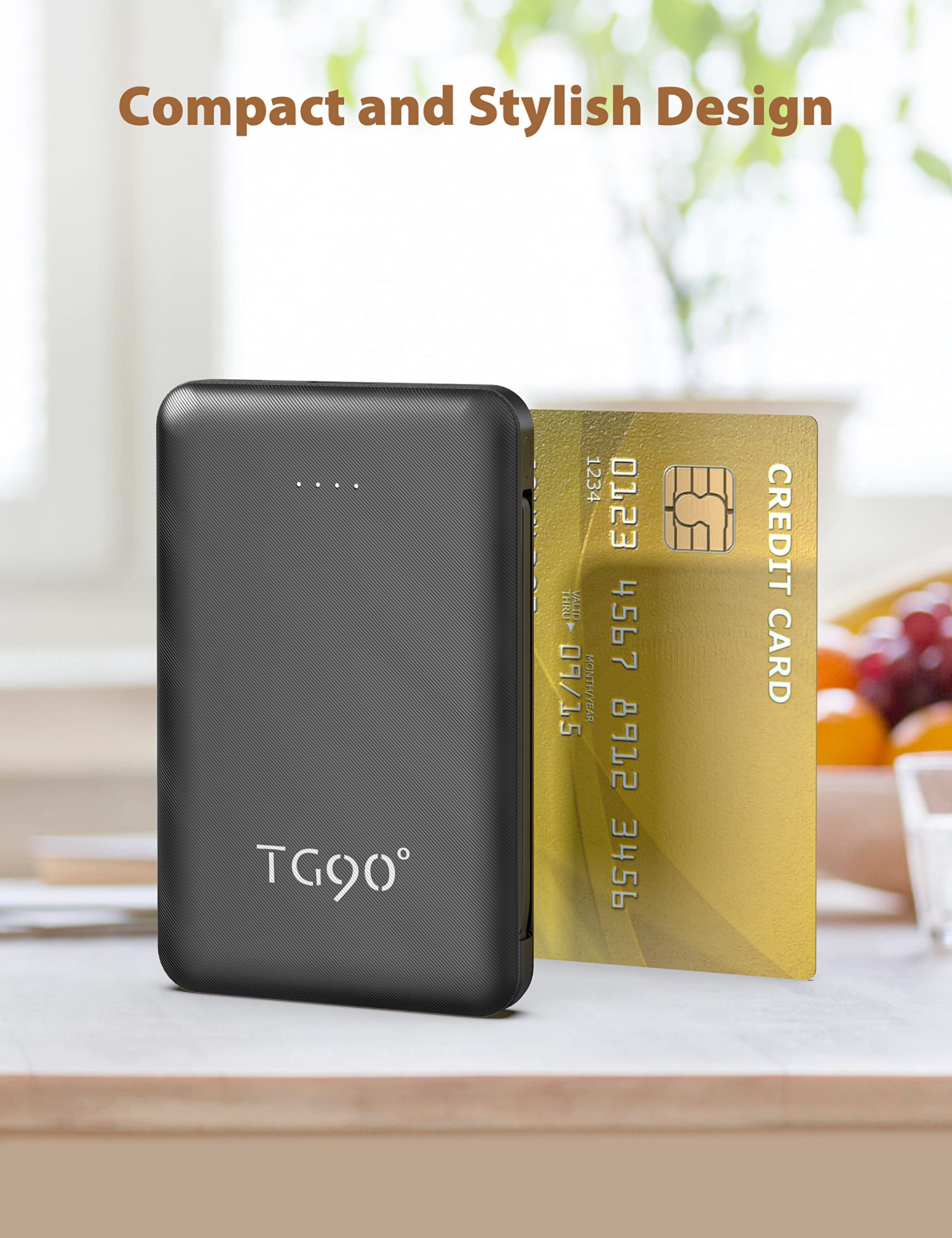 TG90° 2 Pack 6000mAh Ultra Slim Portable Charger with Built-in Cables - External Battery Pack for iPhone, Samsung & Android Phones - Perfect for Travel, Camping & Emergency Power Backup