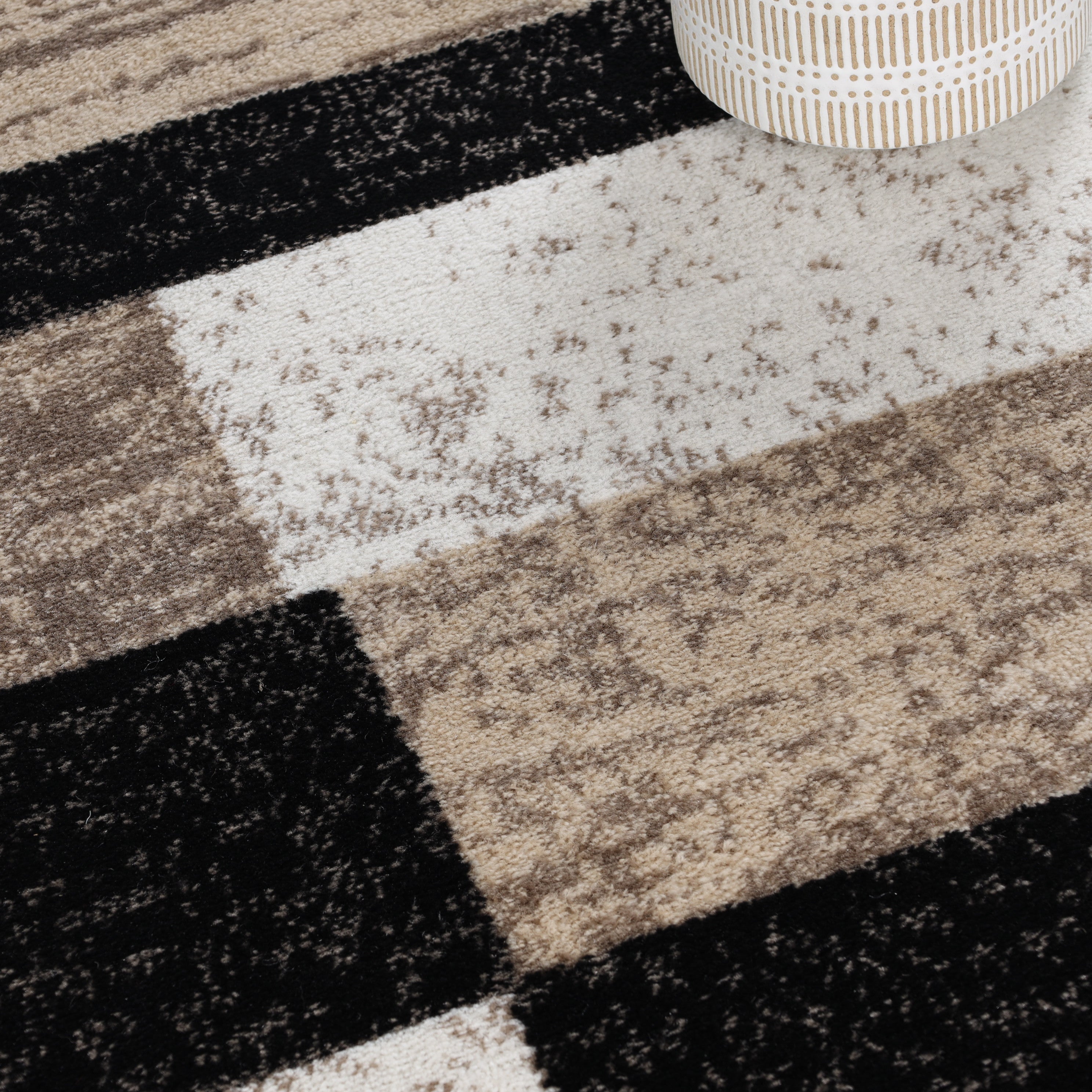 Stylish Rockwood Contemporary Geometric Patchwork Area Rug - Non-Slip Indoor Runner for Living Room, Bedroom & Office Decor