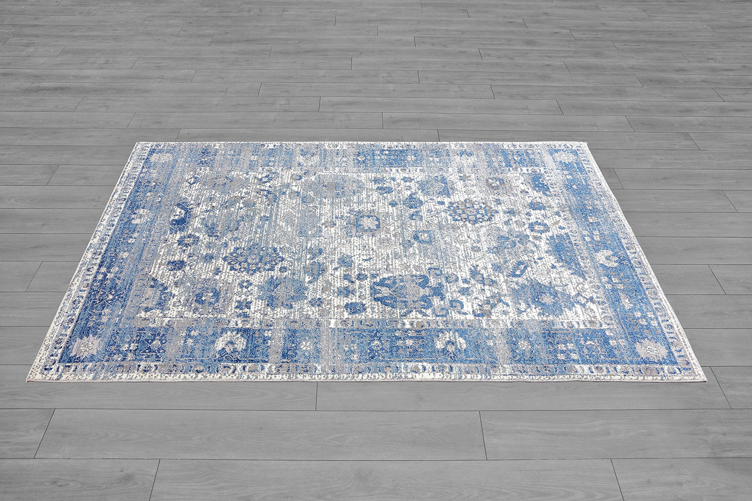 Ladole Prague Blue Oriental Rug - Handmade Bohemian Style Area Rug for Living Room, Bedroom & Dining Room Decor