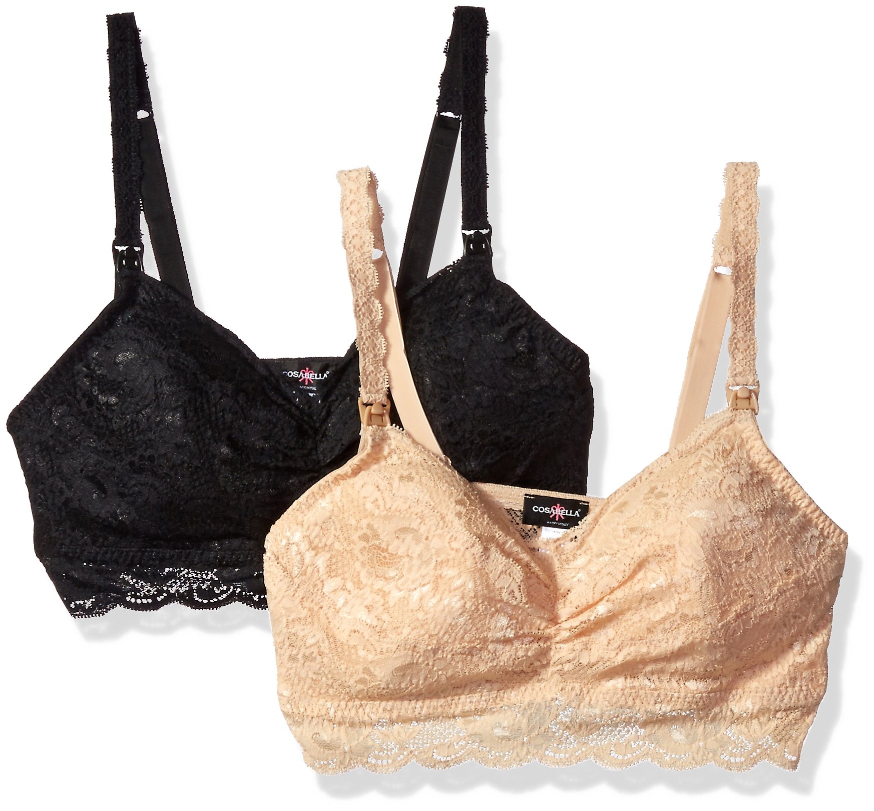 Cosabella Women's Say Never Maternity Nursing Bralette 2 Pack - Soft Comfortable Breastfeeding Bras for New Moms - Perfect for Pregnancy, Postpartum & Everyday Wear