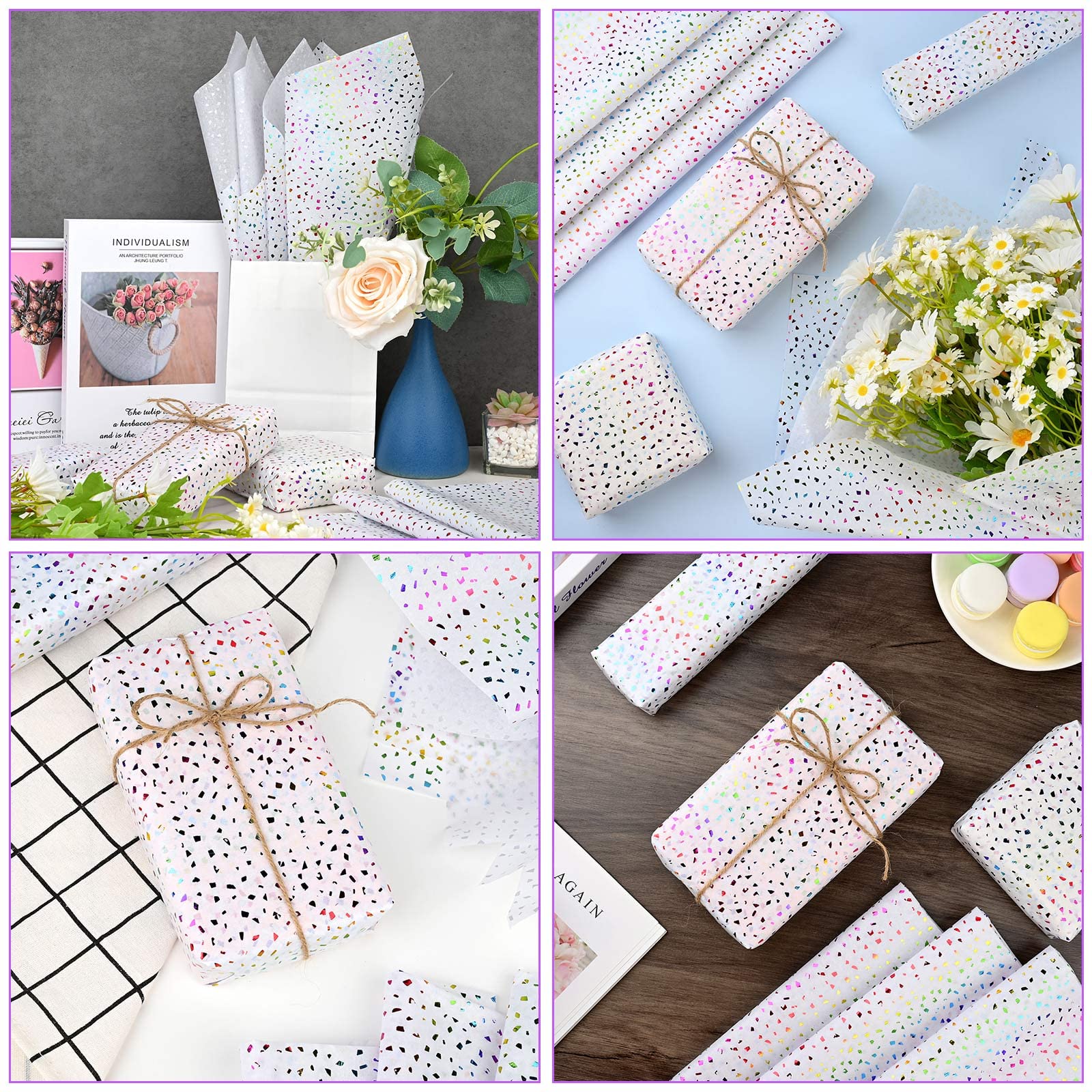 25 Sheets Rainbow Glitter Tissue Paper - 20