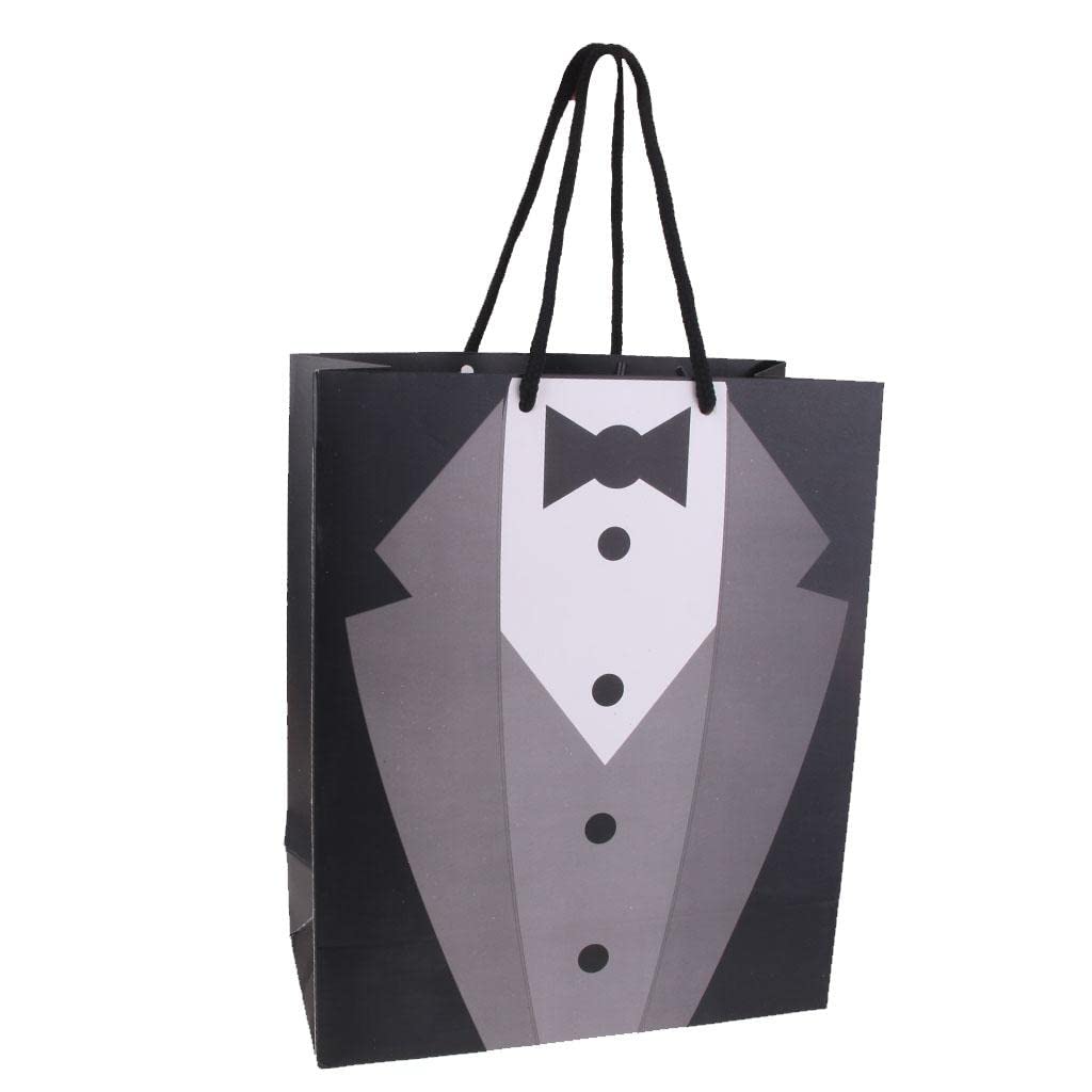 Almencla Elegant Black Paper Tuxedo Gift Bags with Handles - Perfect for Wedding Favors, Bridal Shower Gifts, Birthday Parties & Special Occasions