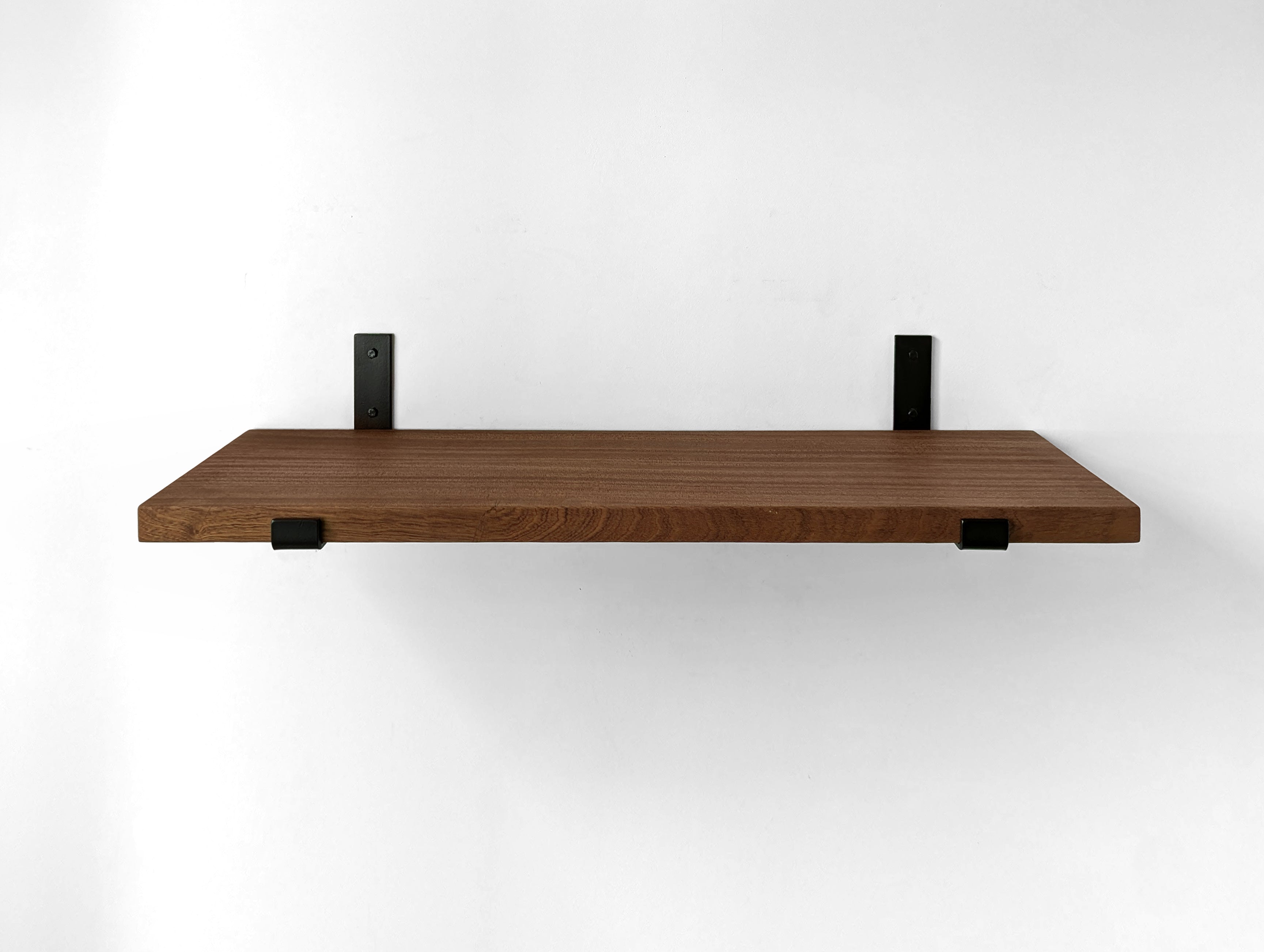 Sturdy Oak Wood Shelf with Black Steel J Brackets - Heavy Duty Floating Shelves for Living Room, Kitchen, or Office Storage