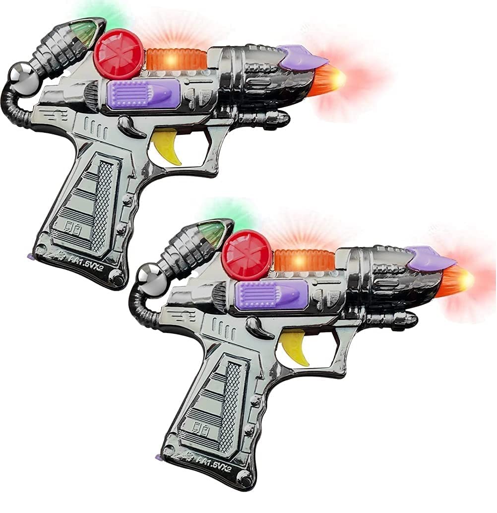 Shiny Metallic Light Up & Sound Blaster (7-inch) Galaxy Alien Ranger Toy Gun with Batteries - 2 Pack | Space Adventure Role Play, Cosplay Prop, Kids Birthday Gift