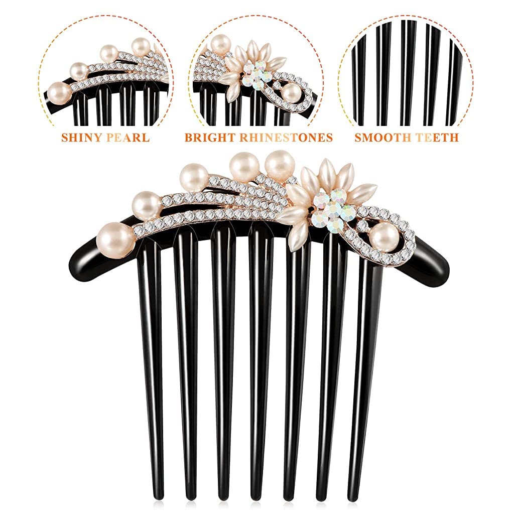 PALAY® Pearl Rhinestone Hair Comb Clip for Women - Elegant French Hair Stick for Buns, Updos & Ponytails - Perfect for Weddings, Parties & Everyday Styling