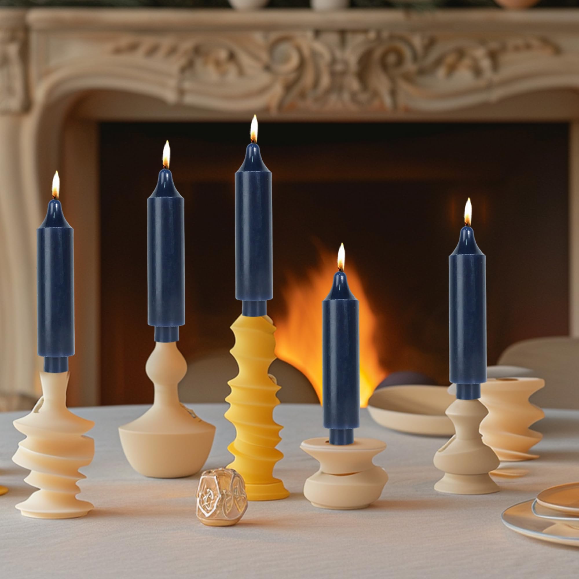 Navy Blue Taper Candles 6.5 Inch - Dripless Dinner Candles for Wedding Decor, Party Centerpieces & Romantic Home Dining (Set of 4) - Perfect for Tablescapes, Holiday Decor & Candlelight Dinners