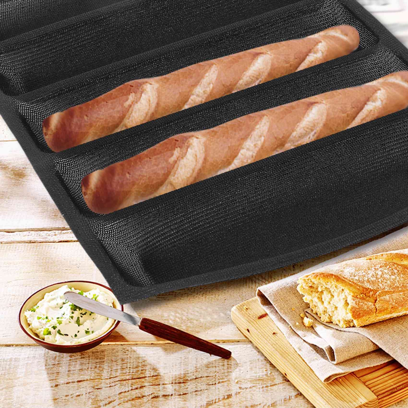 Non-Stick Silicone Bread Pan - Perforated French Loaf & Hot Dog Baking Mold with Liner Mat - Perfect for Homemade Bread, Pastries, and Baked Goods