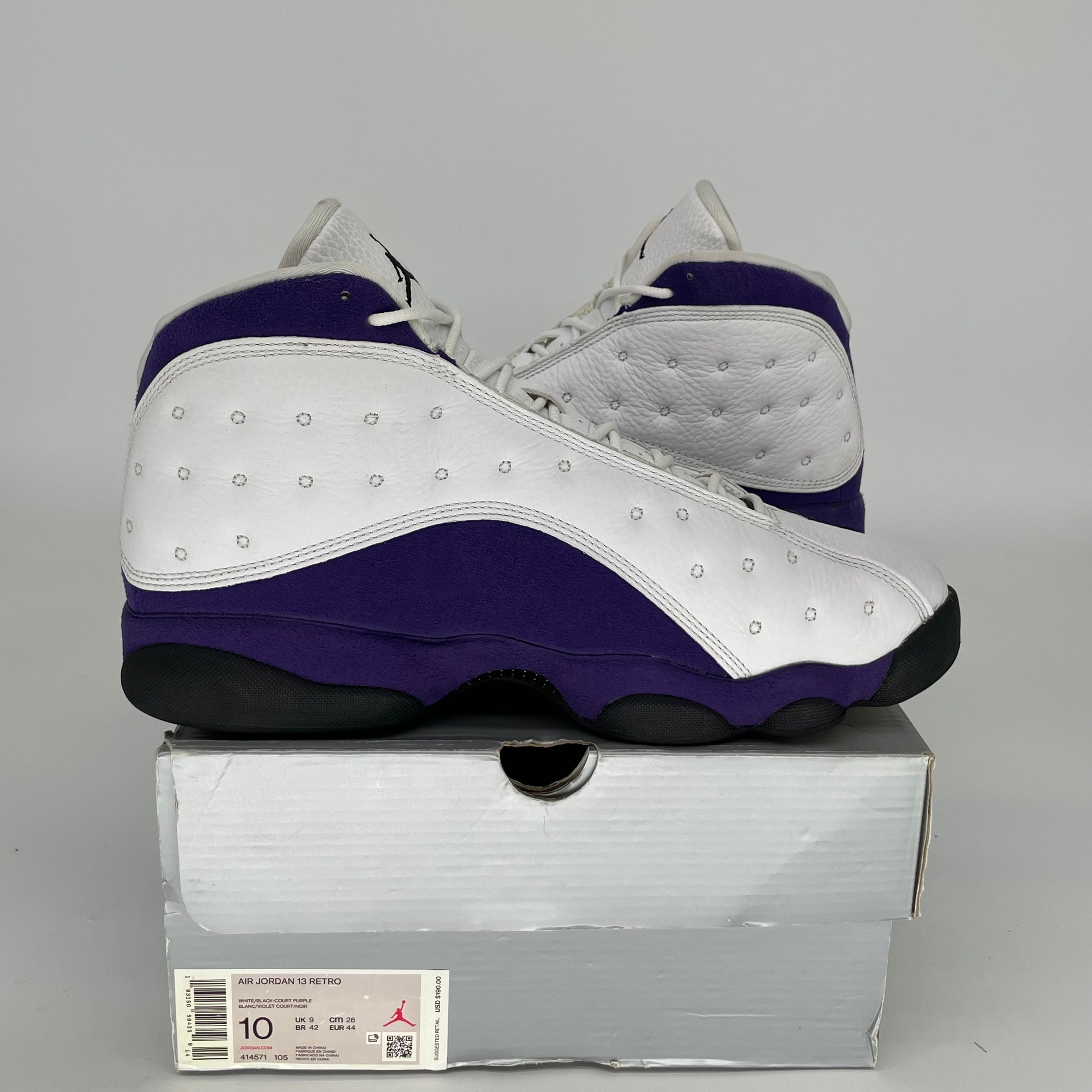 AIR JORDAN 13 Retro Lakers Basketball Shoes Men's Size 10 - White/Purple/Gold 414571-105 | Authentic NBA Sneakers for Basketball Games & Streetwear Fashion