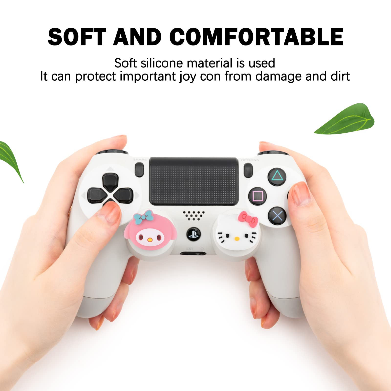 DLseego 4PCS Soft Silicone Thumb Grips for Xbox One, PS5, PS4, Switch Pro & Steam Deck Controllers - Anti-Slip Joystick Caps with Japanese Cartoon Design - Perfect for Gaming, Streaming & Long Play Sessions
