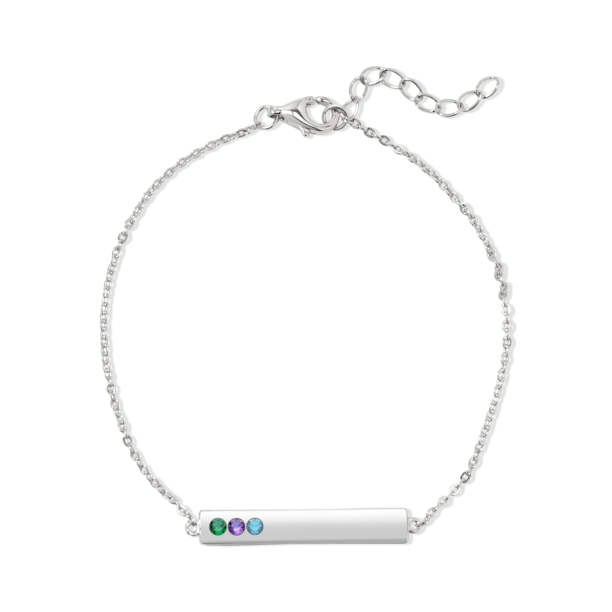 EVE'S ADDICTION Custom Silver 3 Birthstone Bar Bracelet - Personalized Mother's Jewelry Gift - Perfect for Birthdays, Anniversaries & Special Occasions
