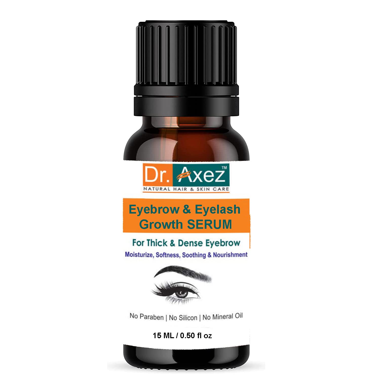 Dr. Axez 100% Pure Natural Castor Oil Eyebrow & Eyelash Growth Serum - 15ml Organic Herbal Hair Oil for Thicker Fuller Brows & Lashes | Handmade Home Remedy for Daily Beauty Routine & Night Care