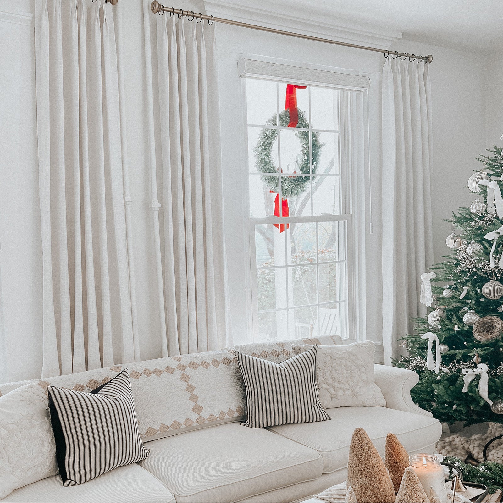 Pinch Pleated Linen Curtains - Natural Modern Custom Drapes with Unlined Design for Living Room, Bedroom & Dining Room Window Treatments