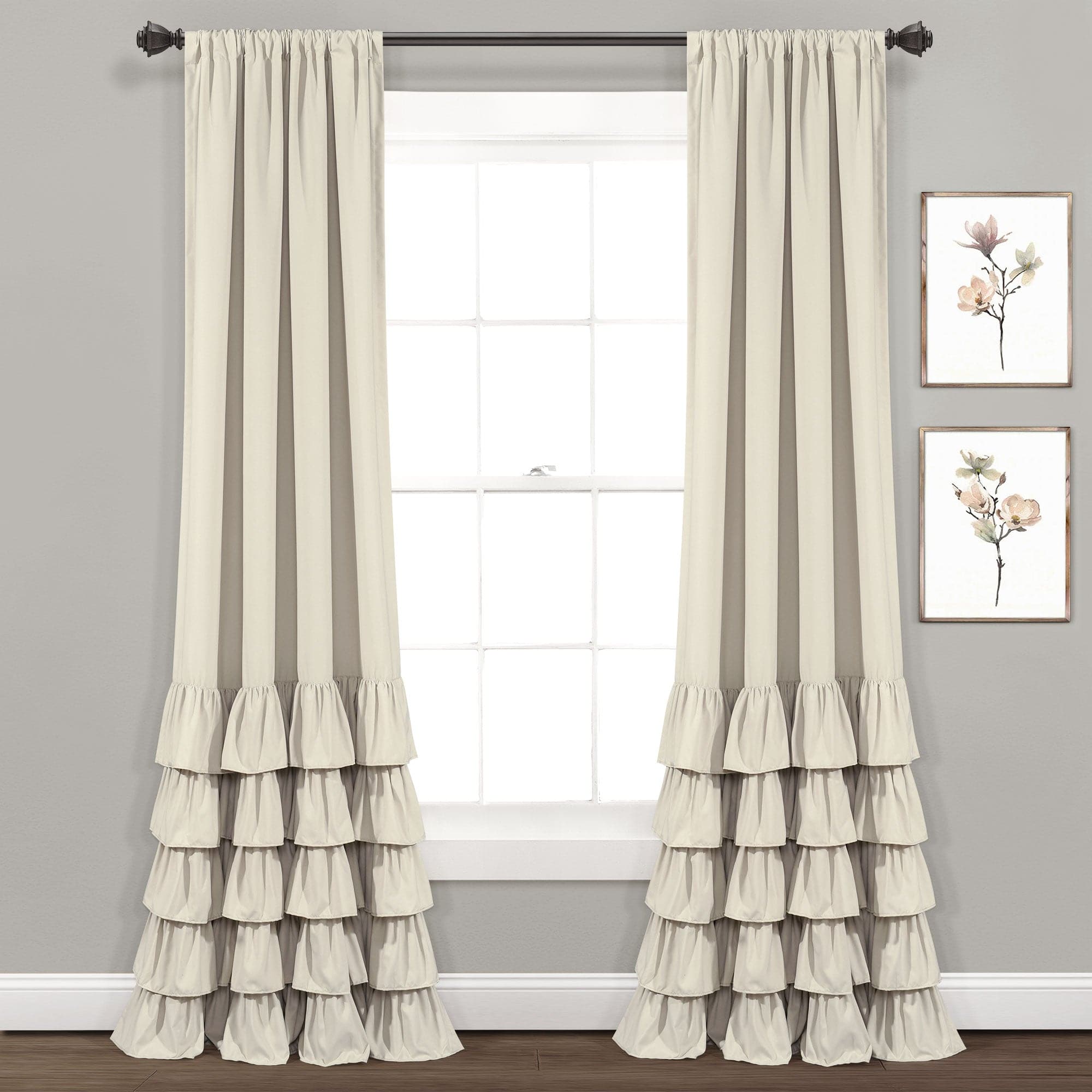 Allison Ruffled Window Curtain Panels Set - Elegant Sheer Voile Drapes for Living Room, Bedroom & Nursery - Light Filtering Privacy Curtains with Floral Lace Trim (Set of 2 Panels)