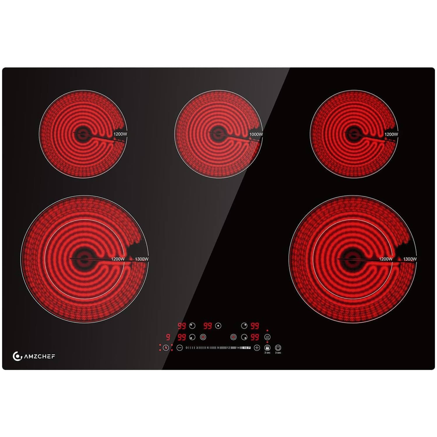 AMZCHEF 30 Inch Built-in Electric Cooktop with 5 Boost Burners - 8400W Power for Fast Cooking - Perfect for Home Kitchens & Professional Chefs