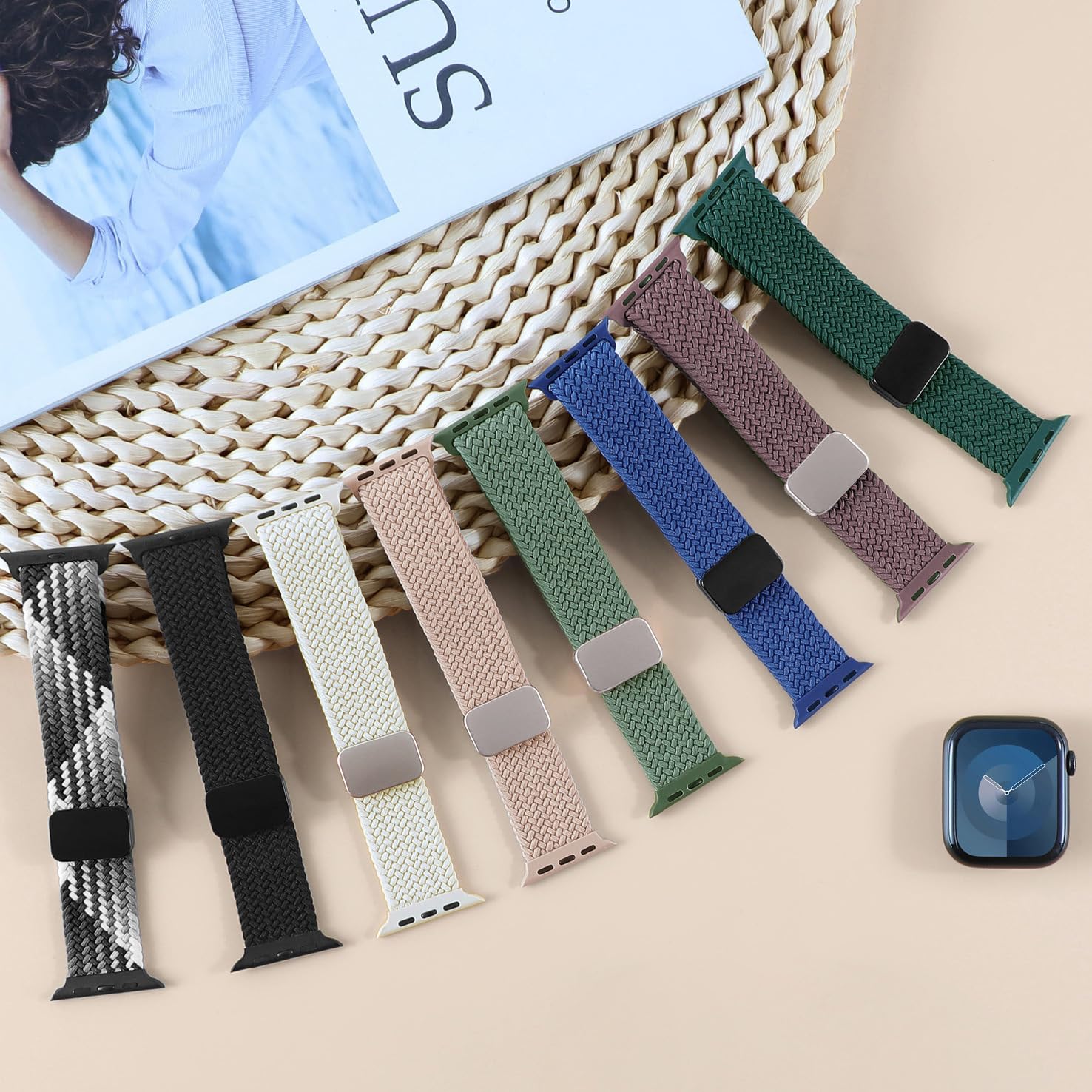 Magnetic Braided Stretch Elastic Nylon Sport Loop Strap for Apple Watch Series 10/9/8/7/6/5/4/3/2/SE - Compatible with 38mm/40mm/41mm/42mm/44mm/45mm/46mm/49mm - Comfortable & Adjustable for Men & Women - Perfect for Running, Workouts & Daily Wear