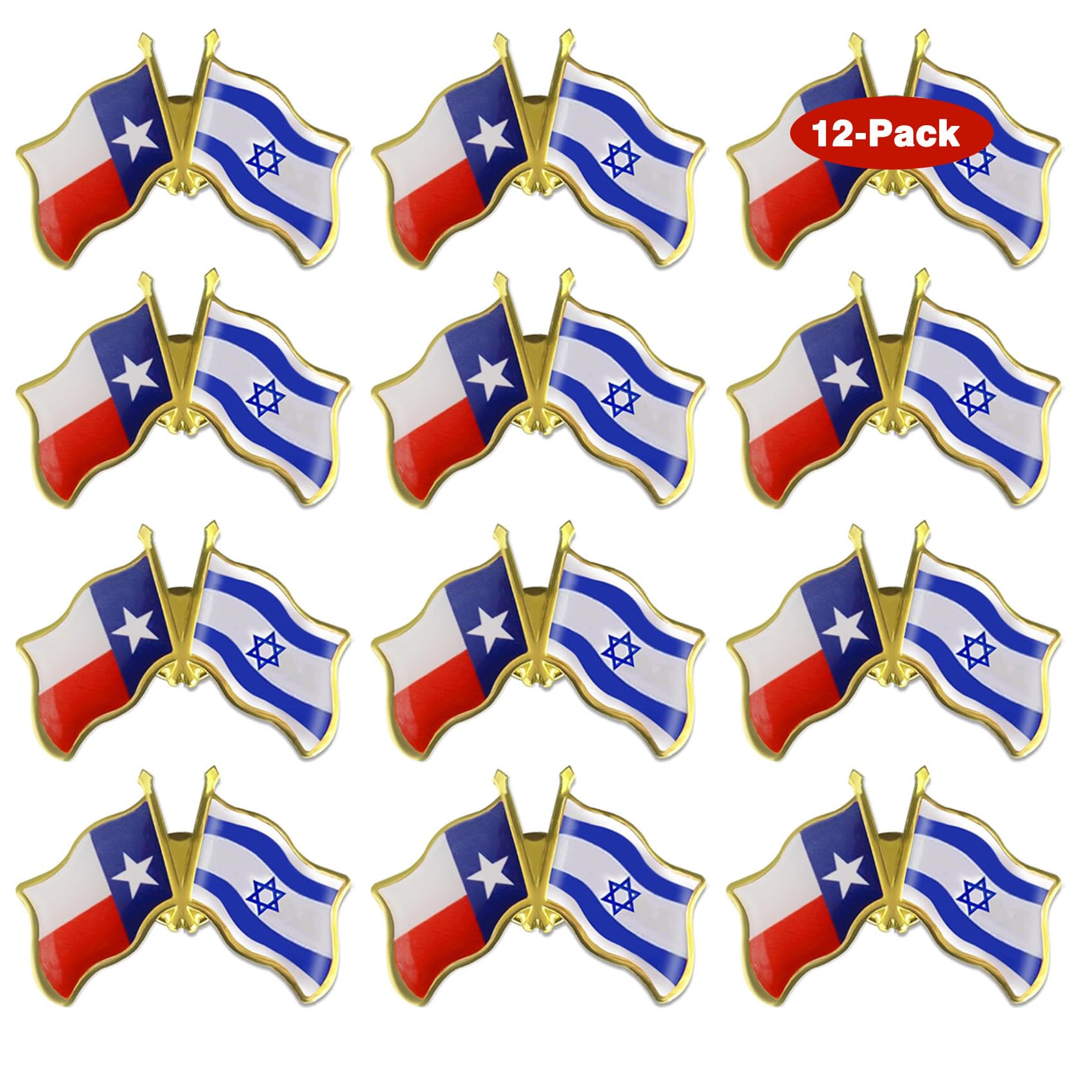 12/24/50/100Pcs Texas & Israel Flag Lapel Pins - Bulk Waving Badge Pins for Travel Souvenirs, Political Events & Patriotic Gifts - US State & Israeli Flags Collection
