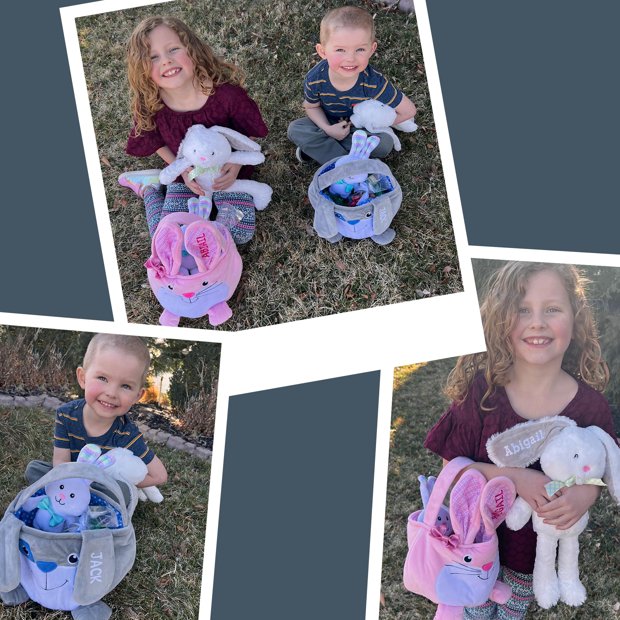 Personalized Easter Basket for Kids - Custom Name Plush Bunny Basket with Fillable Design - Easter Gift for Boys & Girls - Perfect for Easter Egg Hunts, Party Favors & Holiday Decorations