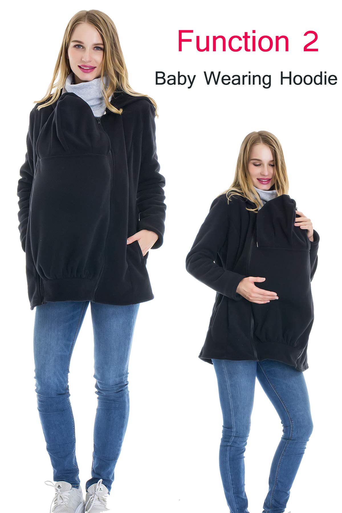 Smallshow Women's Fleece Zip Up Maternity Hoodie Jacket with Baby Carrier - Soft Nursing Sweatshirt for Breastfeeding & Babywearing - Perfect for Outdoor Walks, Shopping & Bonding Time