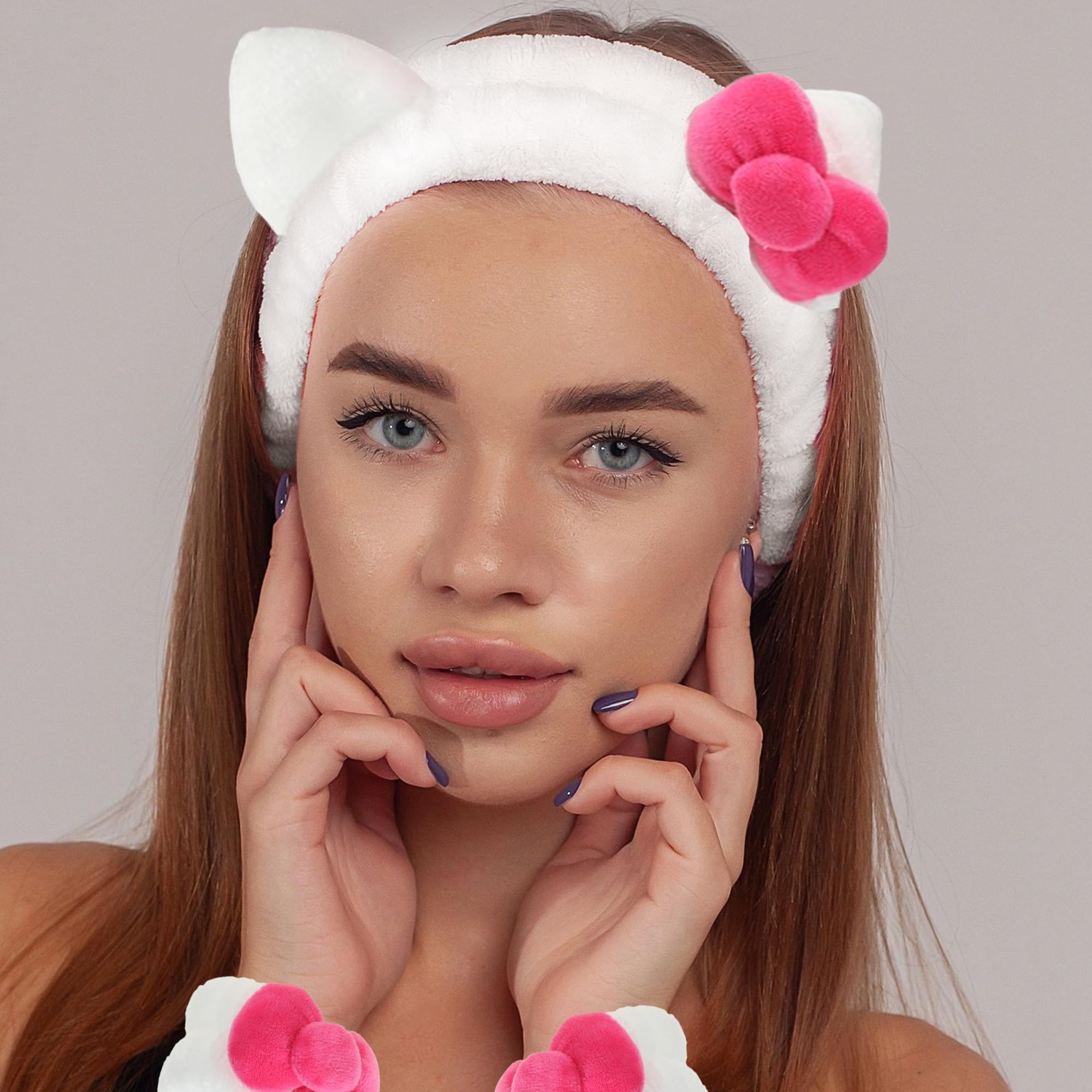 Bow Skincare Headband & Wristband Set - Soft White Face Washing Headband & Wrist Bands for Makeup, Spa, Beauty Care | Perfect for Skincare Routine, Shower & At-Home Facial Treatments