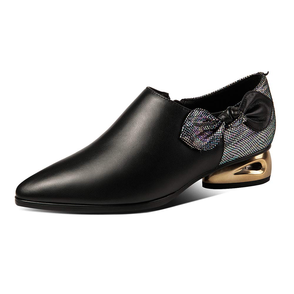 TinaCus Women's Genuine Leather Handmade Sparkling Pointed Toe Low Heel Side Zip Bow Pumps - Elegant Office & Party Shoes for Women, Perfect for Work, Wedding, and Special Occasions