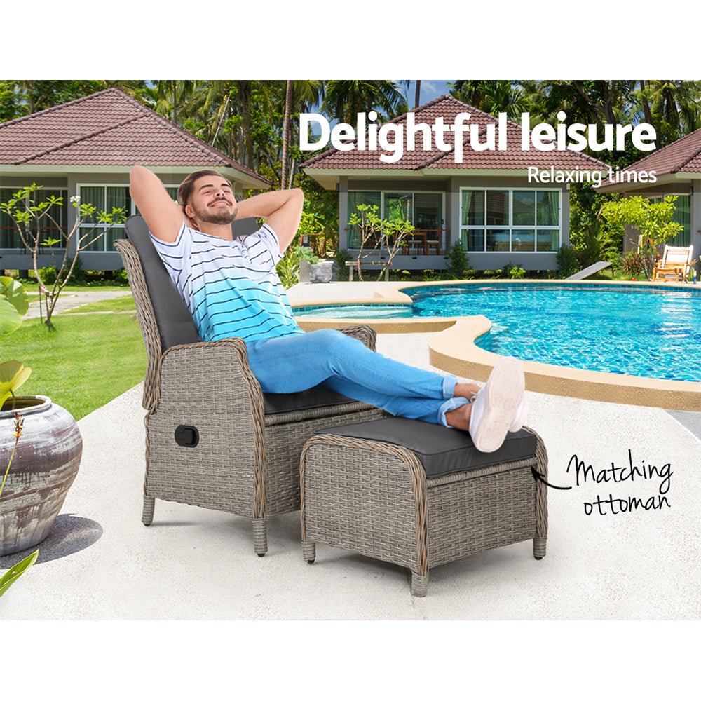 Ella Outdoor Recliner Patio Chair - Adjustable Grey Lounge Chair for Backyard, Poolside & Garden Relaxation - Weather-Resistant Patio Furniture for Comfortable Outdoor Lounging