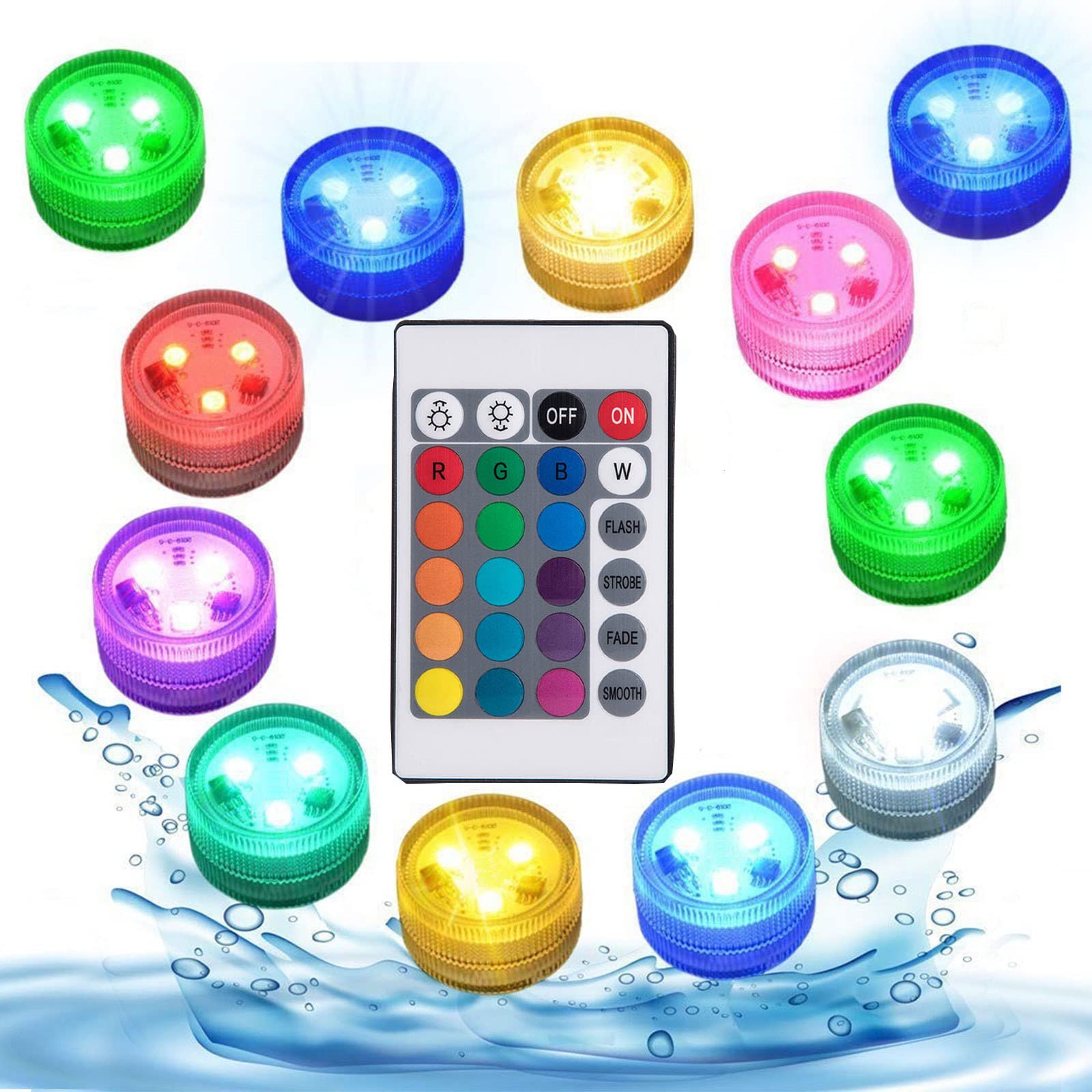 Mini Submersible LED Lights with Remote Control - Waterproof Underwater Tea Lights (1.18'') - Battery Operated for Pools, Fish Tanks, Vases & Ponds - Perfect for Weddings, Halloween, Parties & Home Decor