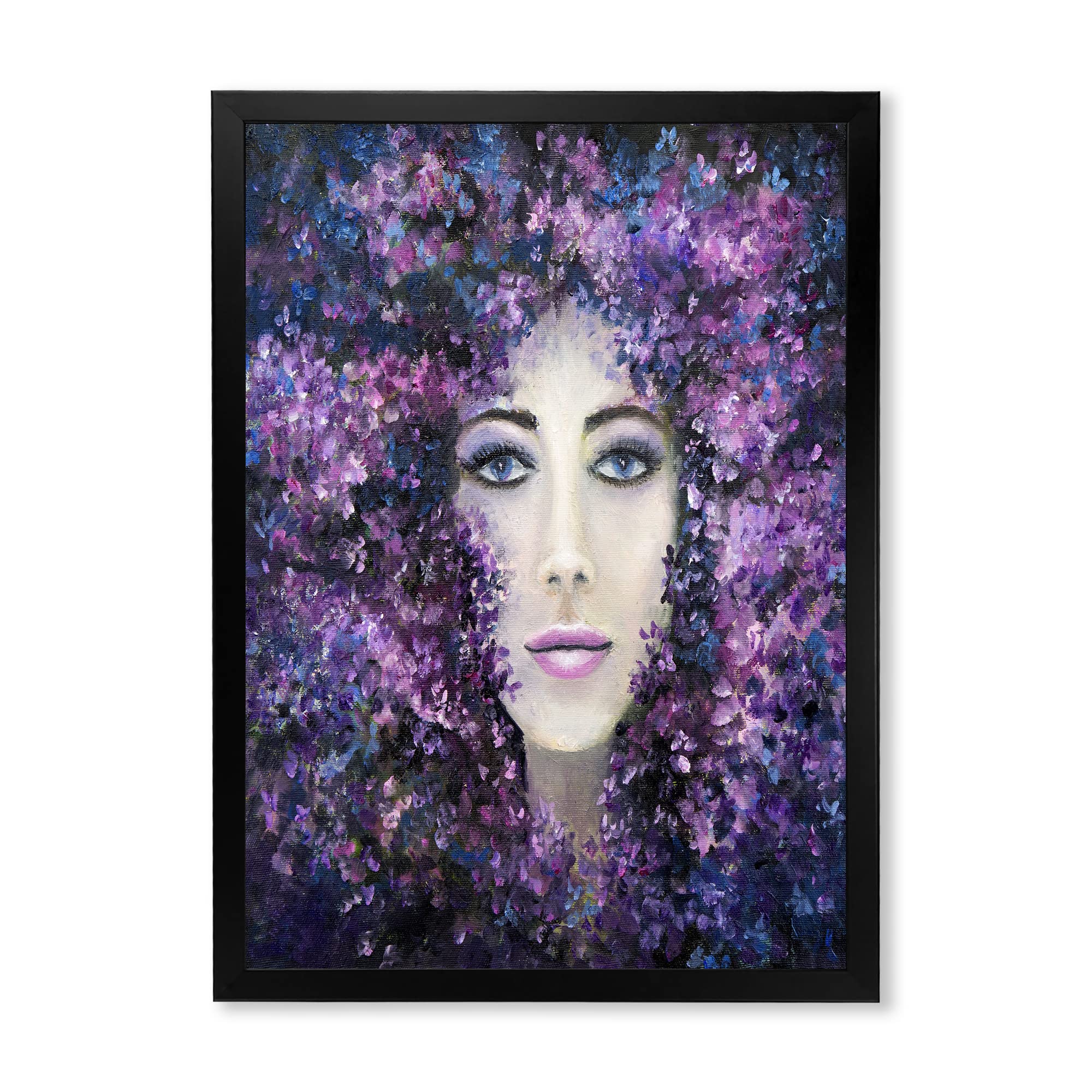 Modern Framed Wall Art - Purple Lavender Flowers Woman Portrait Painting for Living Room, Bedroom & Office Decor | Home & Office Wall Decorations