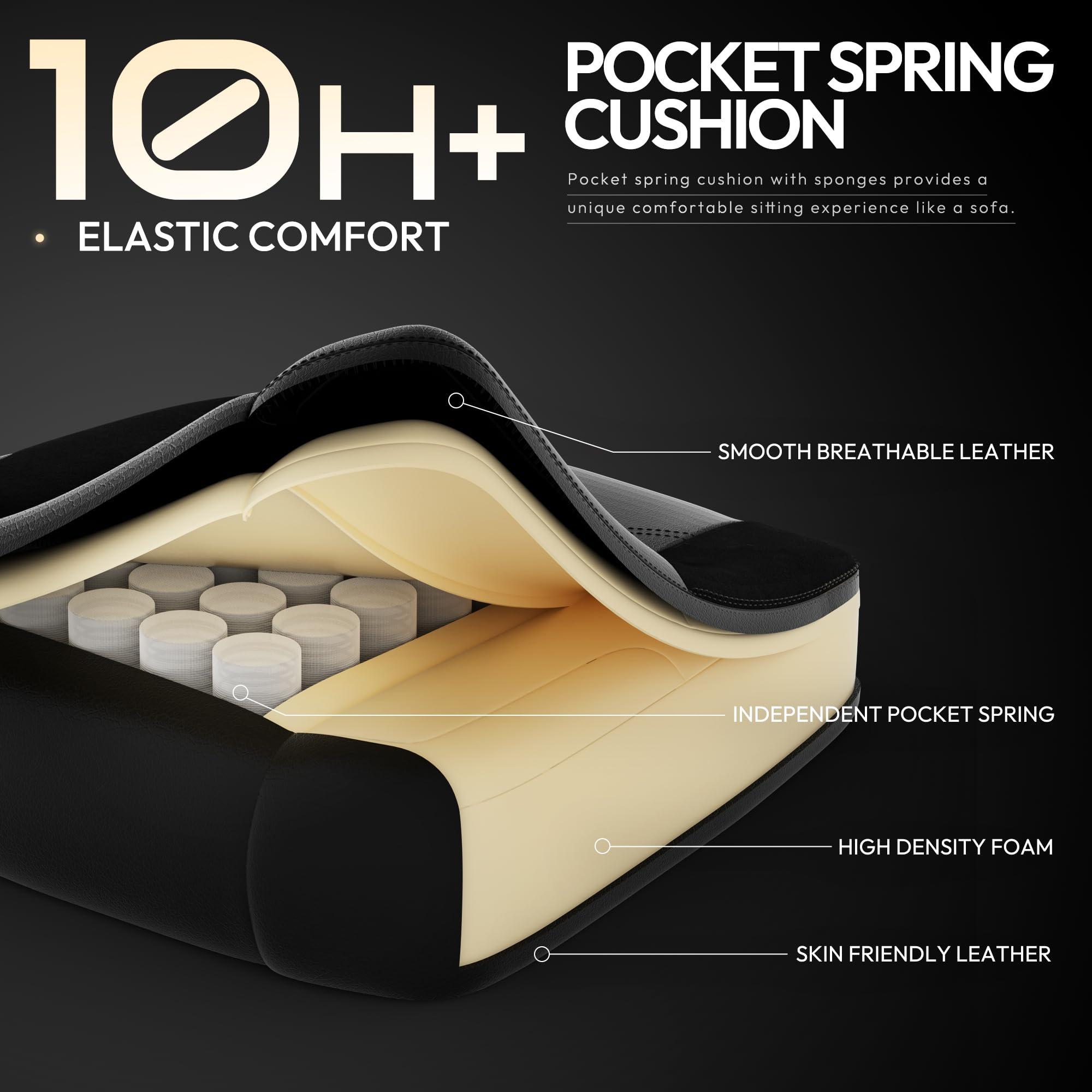 Dowinx Ergonomic Gaming Chair with Pocket Spring Cushion & Footrest - Massage Lumbar Support High Back Office Chair for Adults, 300LBS Capacity, Green Leather Computer Chair - Perfect for PC Gaming, Esports & Home Office Workspace