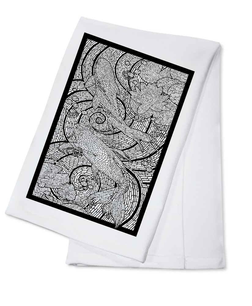 Koi Fish Coloring Book Design - 100% Cotton Tea Towel & Decorative Hand Towel for Kitchen, Bathroom & Home Decor | Perfect for Gifts, Dish Drying & Wall Art