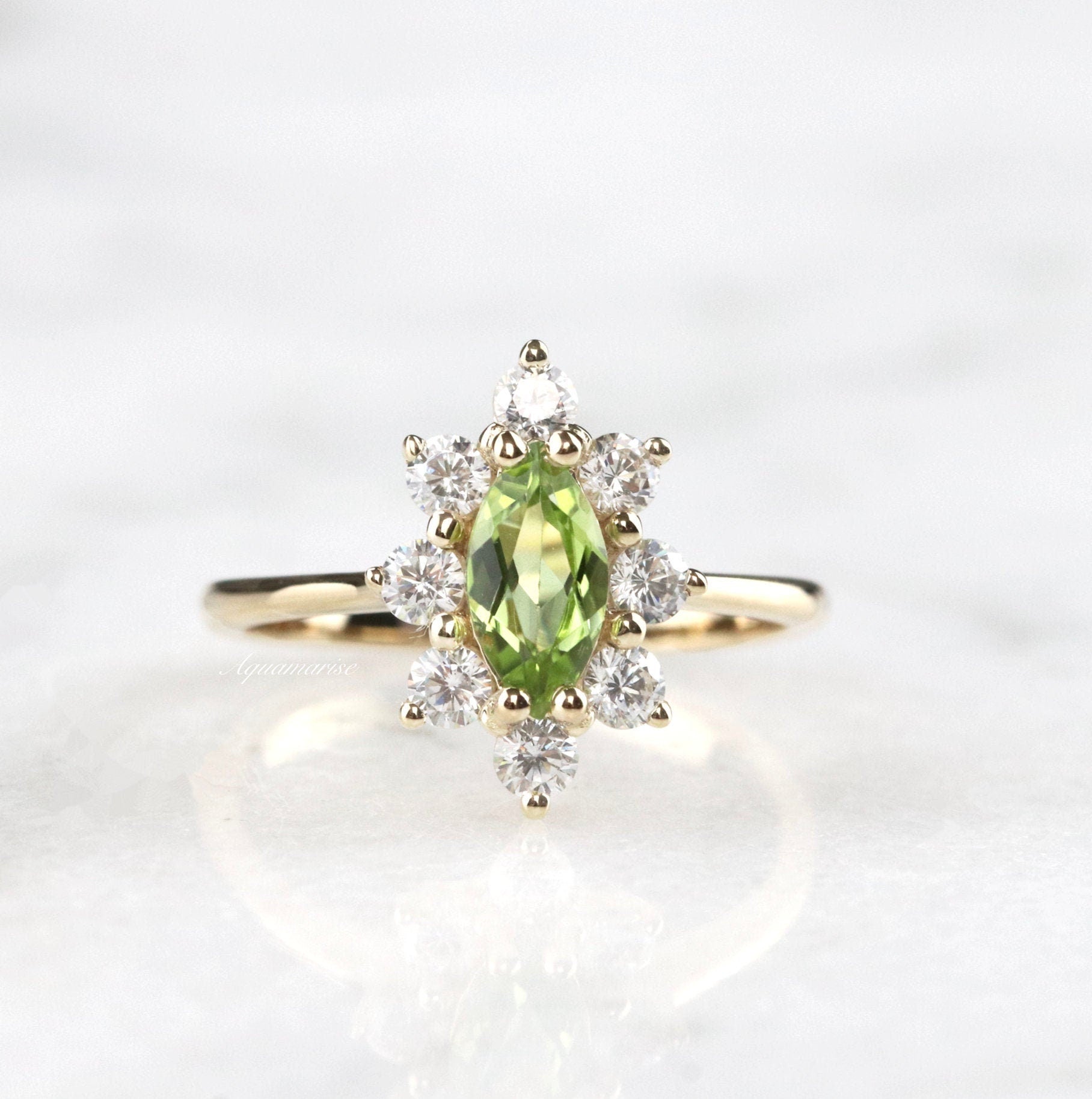 14K Solid Yellow Gold Marquise Natural Peridot Engagement Ring for Women - Perfect for Proposals, Anniversaries & Special Occasions