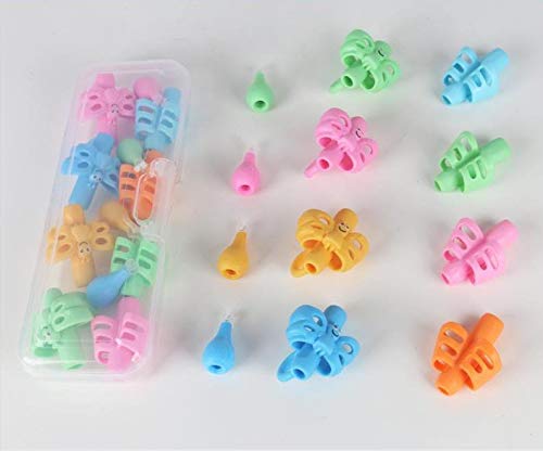 Ergonomic Pencil Grips for Kids Ages 3-6 - Set of 12 Handwriting Aid Tools with 3 Premium Pencil Holders (Crossover, Pinch & Standard) - Perfect for Preschool Writing Practice & Kindergarten Classroom Supplies