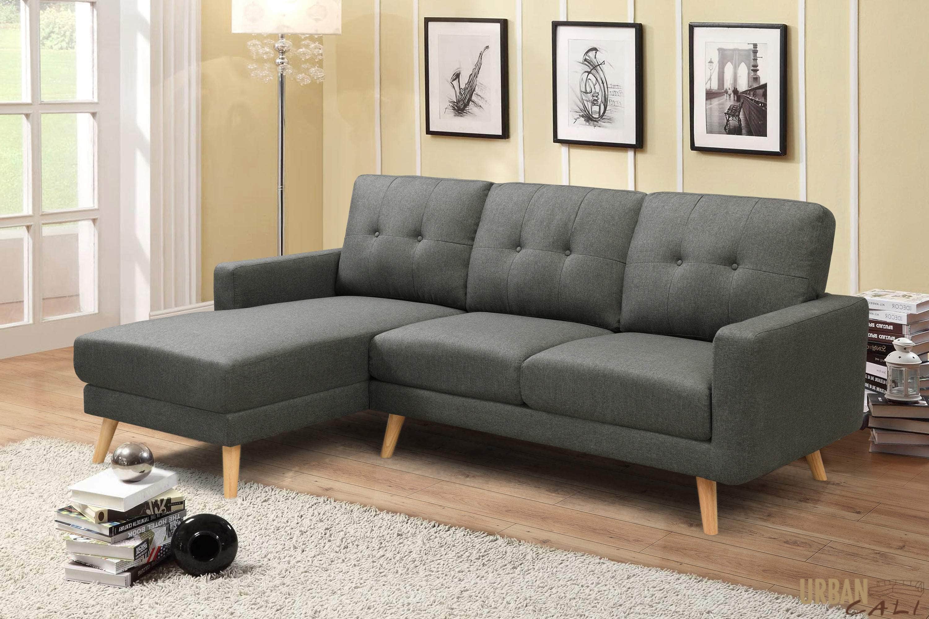 San Marino 87.75 Inch Wide Tufted Linen Sectional Sofa - 2 Color Options | Modern Living Room Furniture for Small Spaces & Apartments