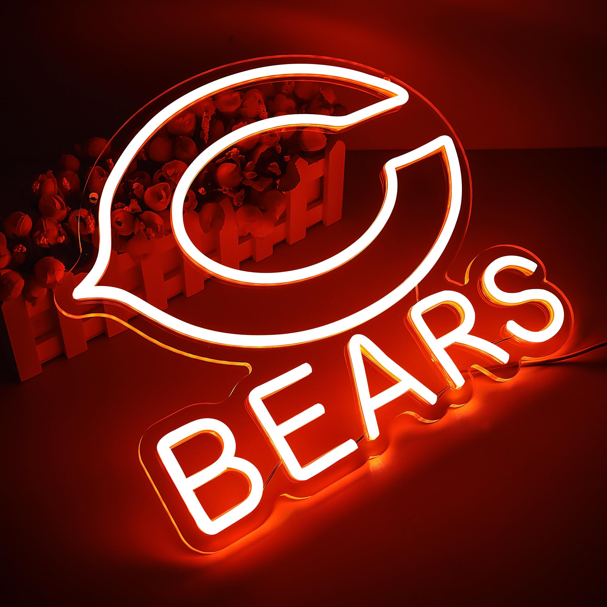 Football Team Bears LED Neon Sign - 12.2x13.5 Inch Orange Wall Decor for Man Cave, Sports Bar & Game Room | Perfect Birthday Gift for Football Fans & Party Club Decor (ZYLD115)