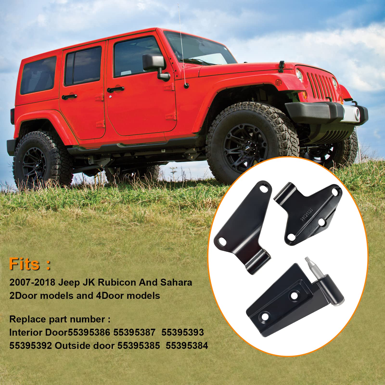 4 Door Hinge Assembly Kit for 2007-2018 Jeep Wrangler JK - 16PCS with 36 Bolts - Inside & Outside Hinges Replacement - Perfect for Off-Roading & Daily Driving