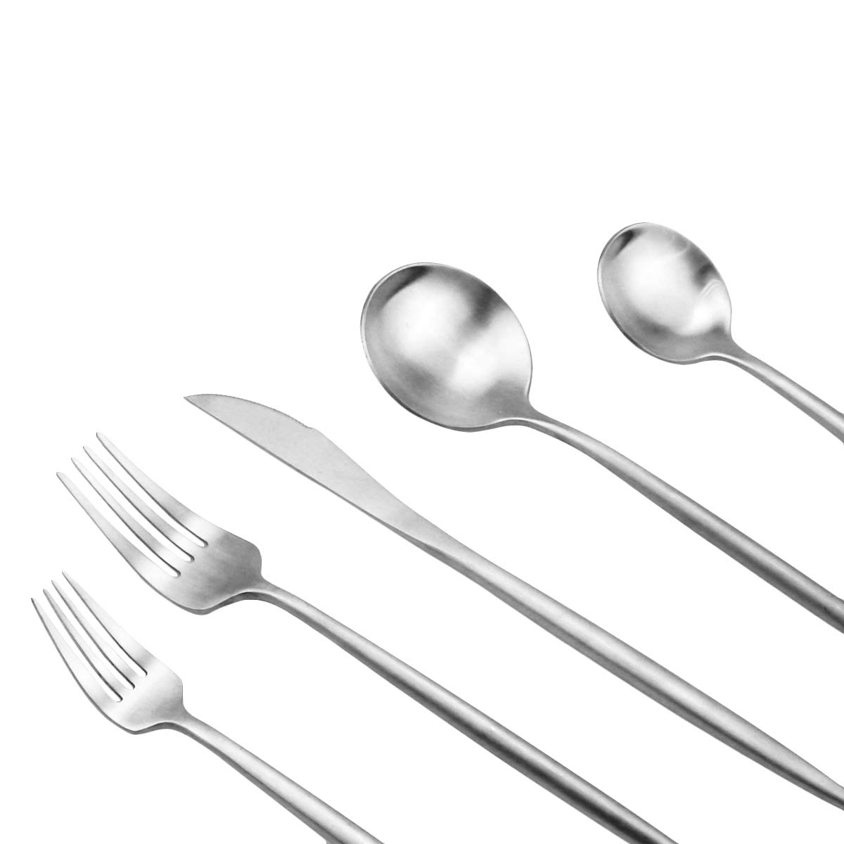 Premium 40-Piece Matte Silver Flatware Set for 8 - 304 Stainless Steel Cutlery Set with Stain Finish | Dinner, Dessert & Salad Utensils | Dishwasher Safe Kitchen Silverware | Perfect for Formal Dining, Dinner Parties & Everyday Use