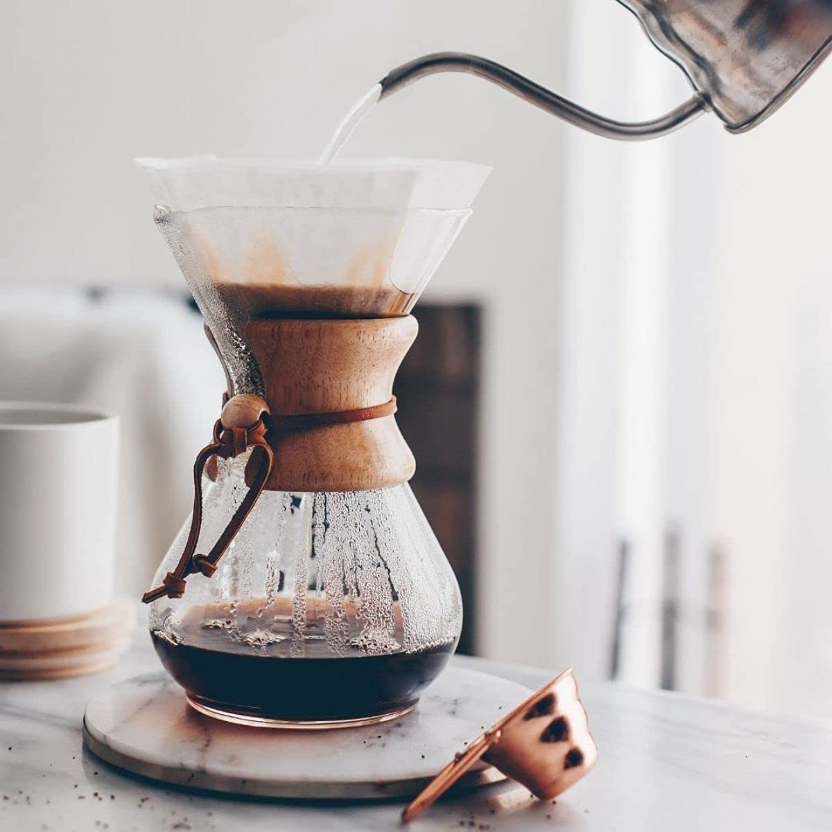 Premium Hand Blown Borosilicate Glass Pour Over Coffee Maker - 6 Cup Heat Resistant Carafe & Dripper Set for Home, Office & Camping Brewing - USA Made Specialty Coffee Accessory