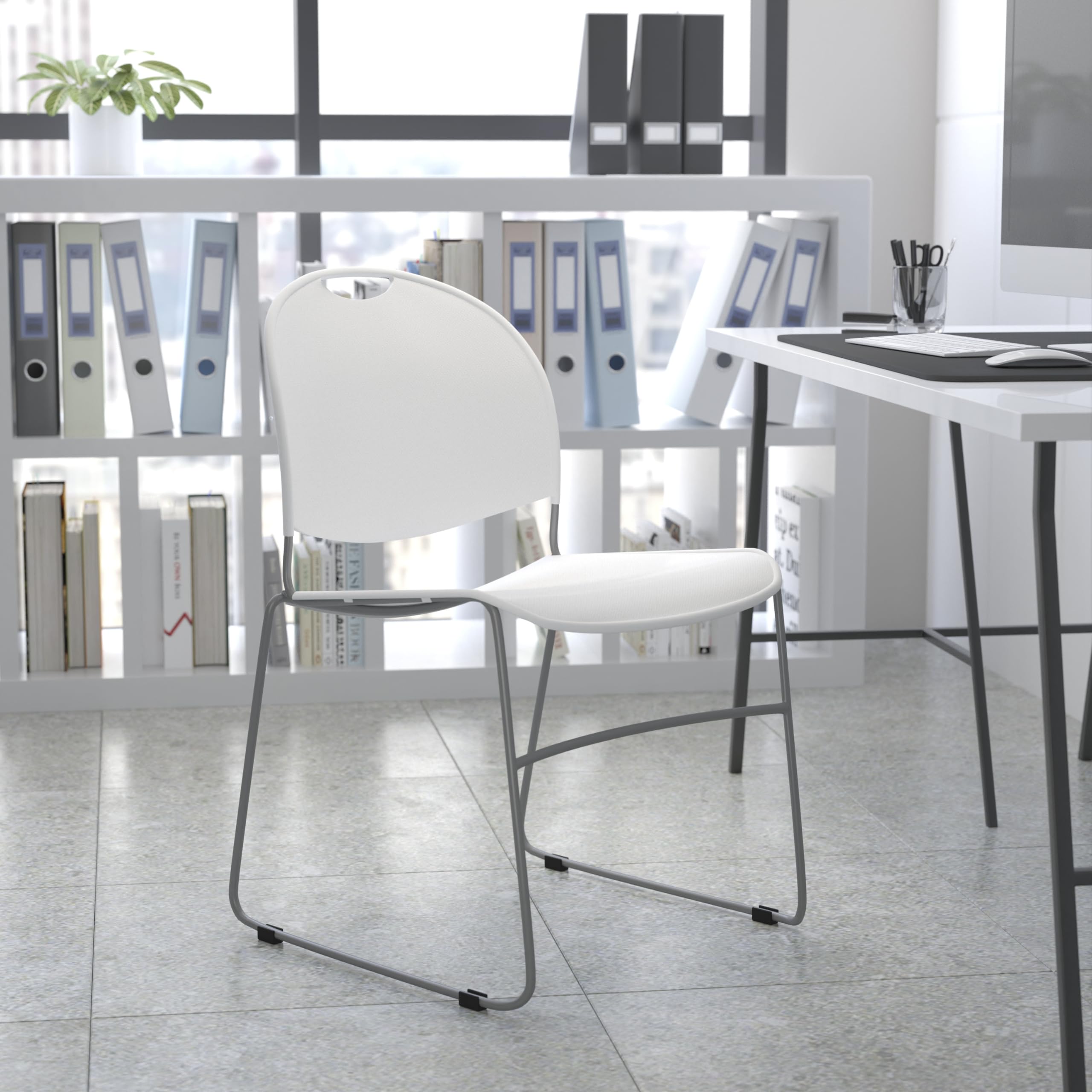 Ultra-Compact White Stackable School Chair - Lightweight Office Guest Chair & Student Chair for Classrooms, Events, and Small Spaces