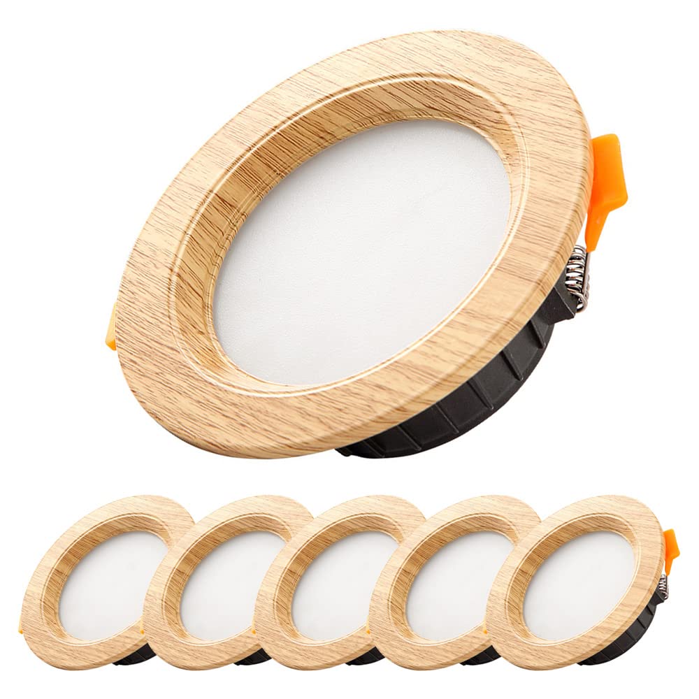 SDFDSSR LED Tube Light Set of 6 or 10 - Wood-Colored Panel Light, Ultra Thin Flat Spot Lights, 3W Baffle Trim Ceiling Downlight for Bathroom - Simple Retrofit Installation - Perfect for Home, Office, and Commercial Lighting