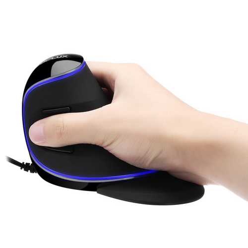 Delux M618 PLUS Ergonomic Vertical Mouse - 1600DPI, 6 Buttons, Blue LED Light, USB Wired - Perfect for Office Work, Gaming & Carpal Tunnel Relief
