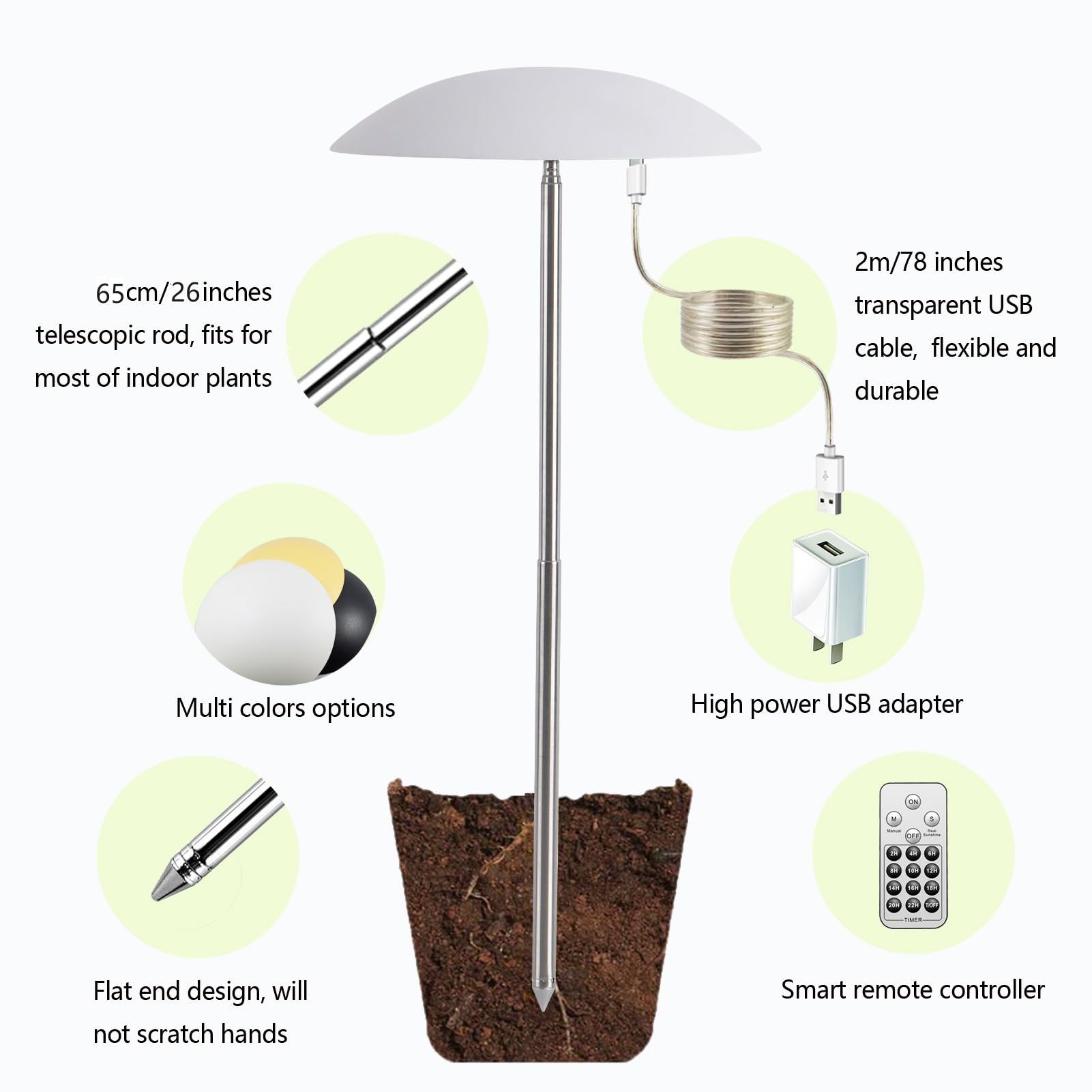 2 Pack LED Grow Lights for Indoor Plants - Full Spectrum USB Plant Light with Remote, Height Adjustable & Auto On/Off Timer - Perfect for Home Decor, Hydroponics, Seedlings & Indoor Gardening