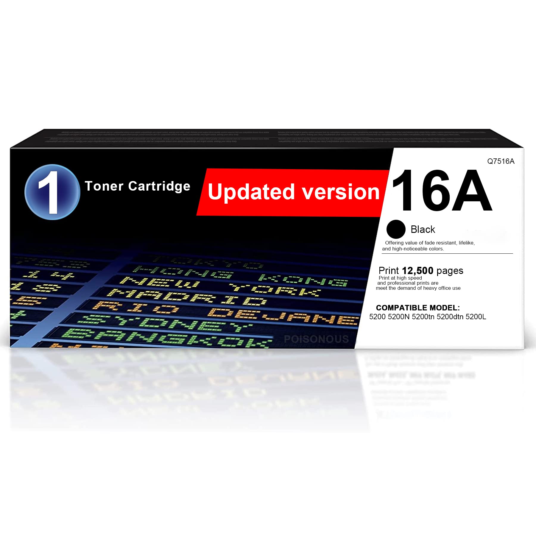 High Yield 16A Q7516A Black Toner Cartridge Replacement for HP 5200 Series Printers (5200, 5200N, 5200tn, 5200dtn, 5200L) - 1-Pack | Ideal for Office Printing, Document Copies & High Volume Printing Needs